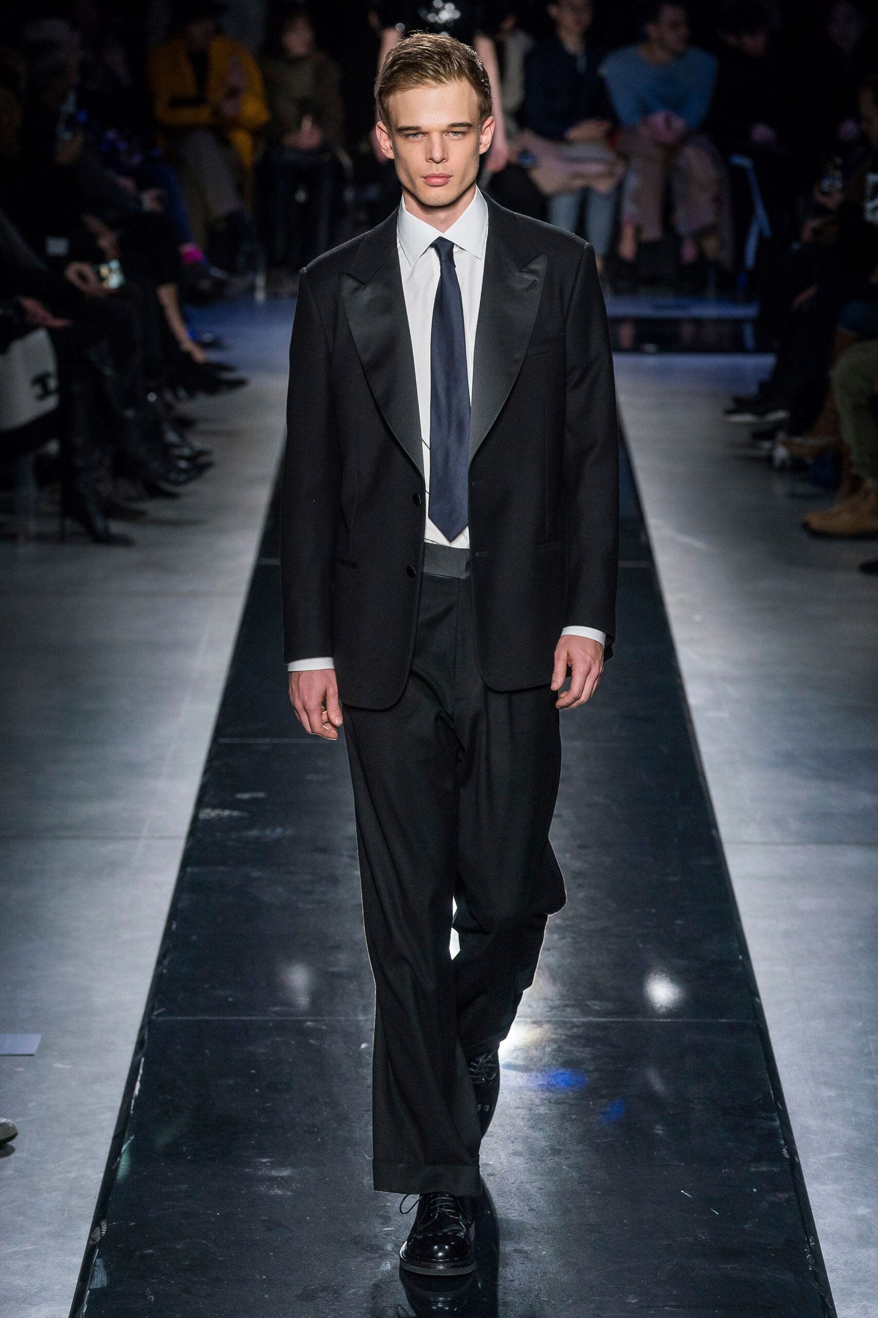 black tailored suit with tie