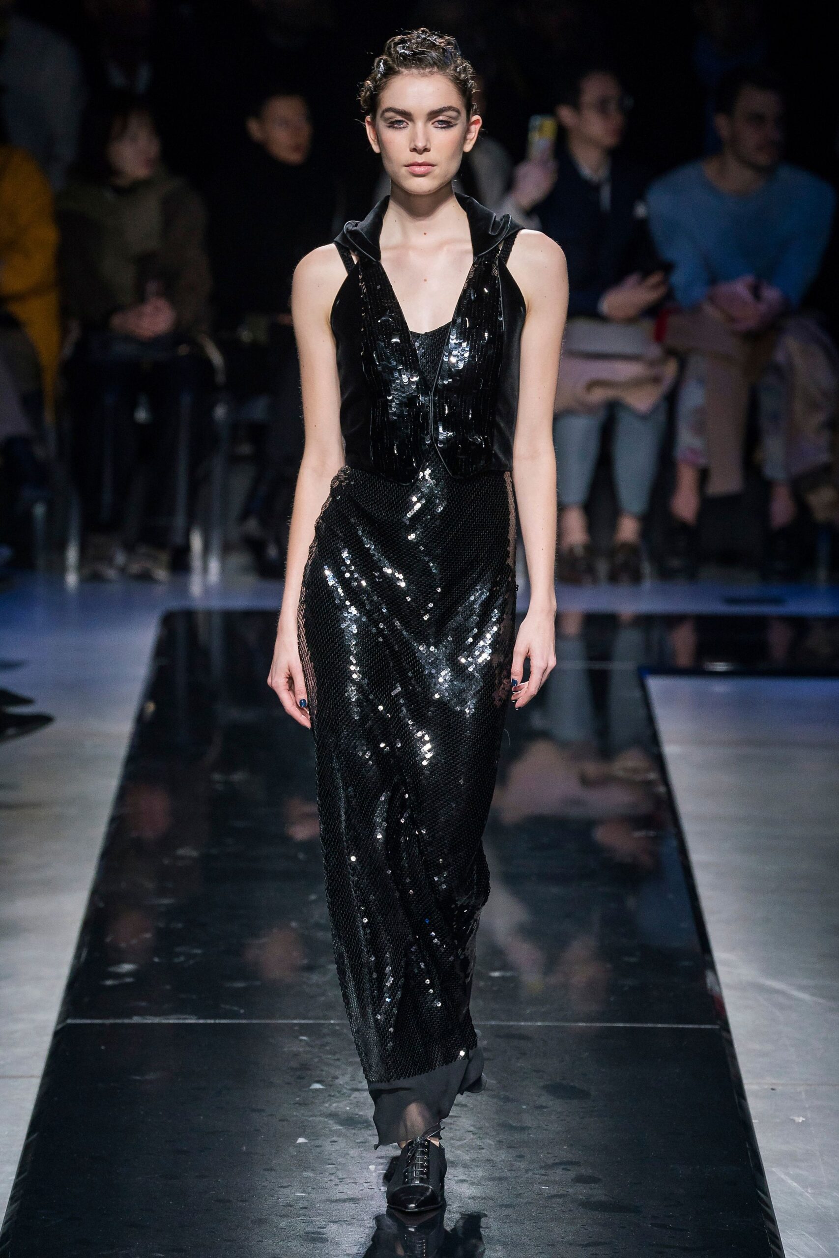 black sequin fitted gown