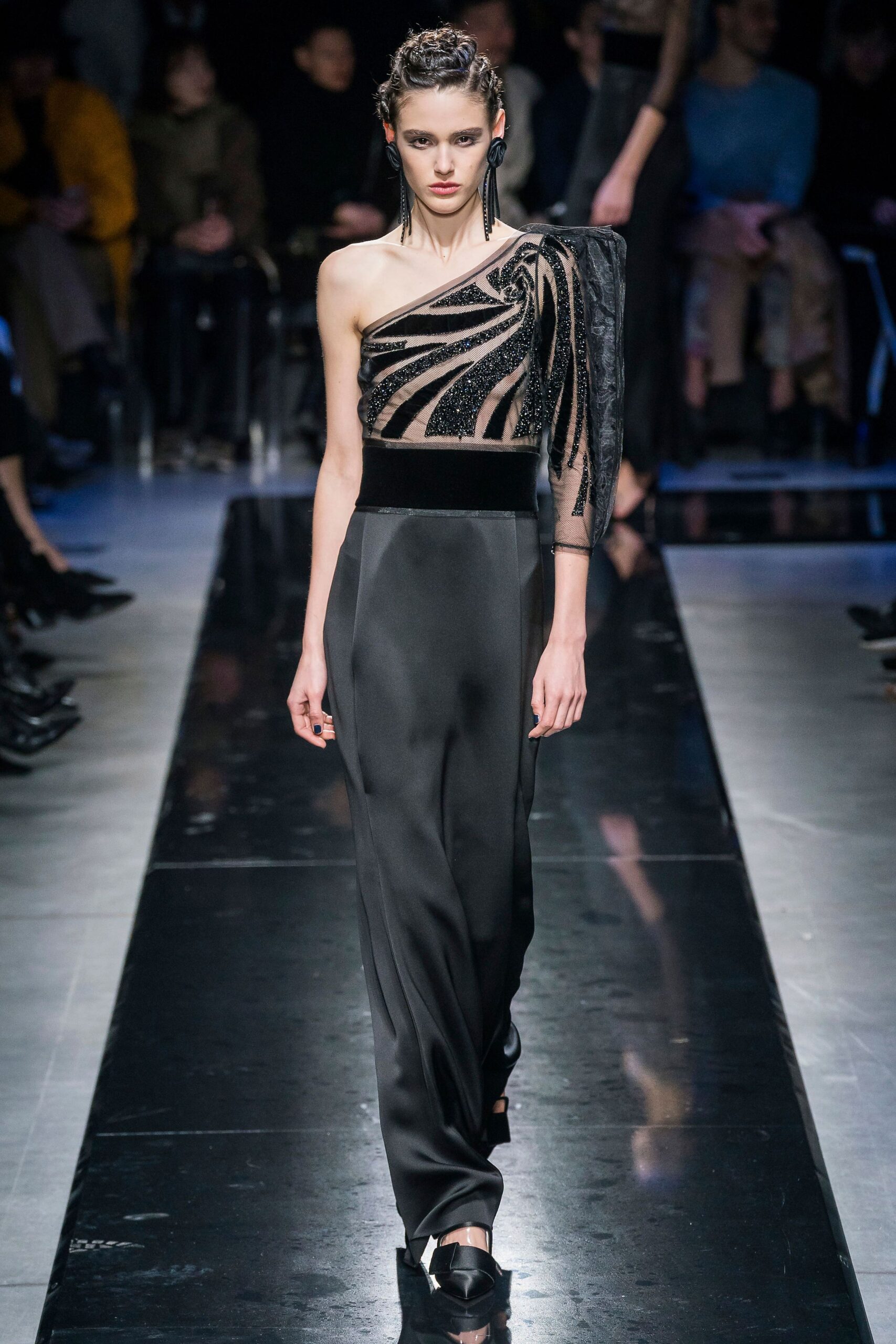 black silk embroidered gown