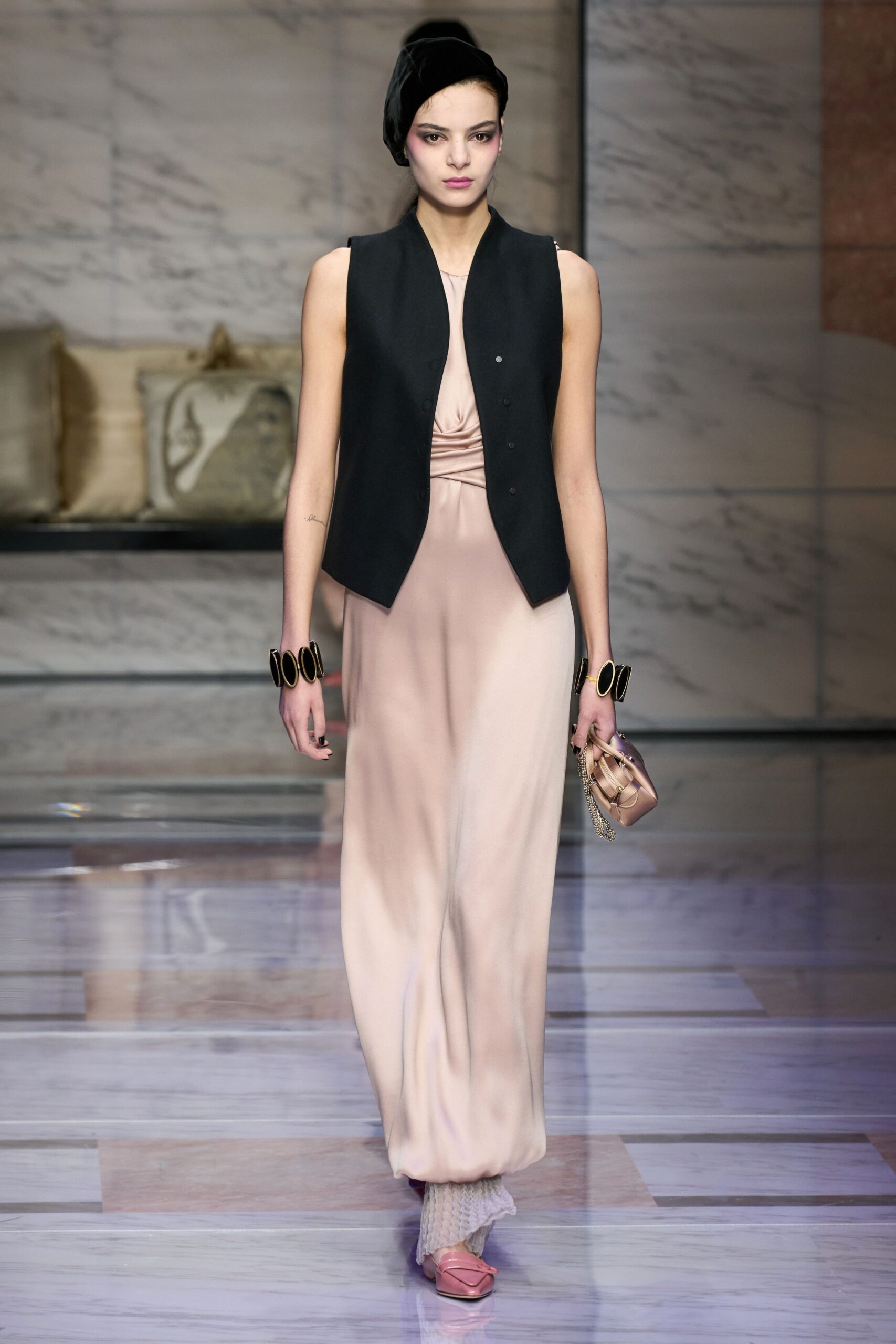 pink silk sleeveless v-neck fitted flowing maxi gown
