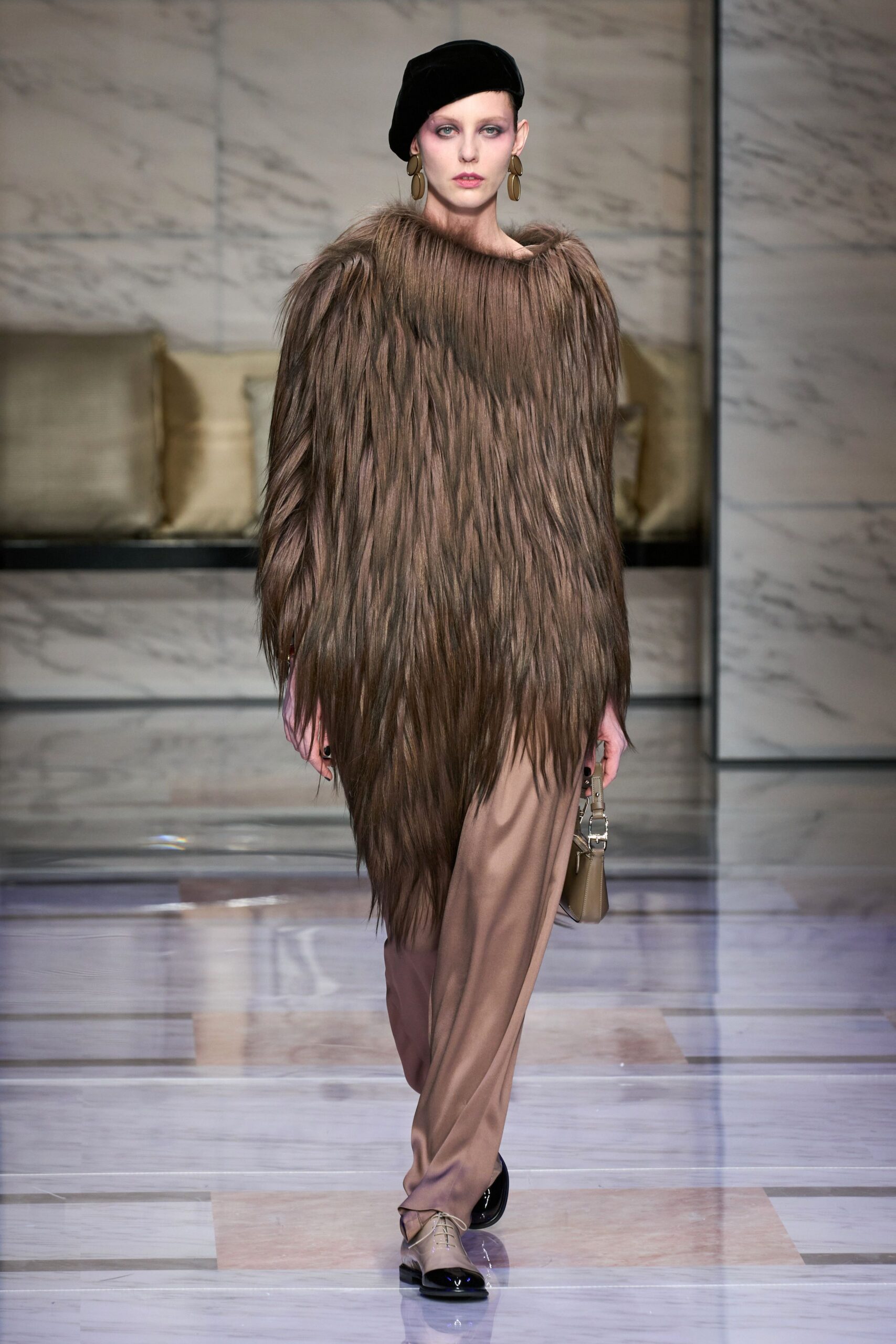beige silk fitted straight-leg pants
