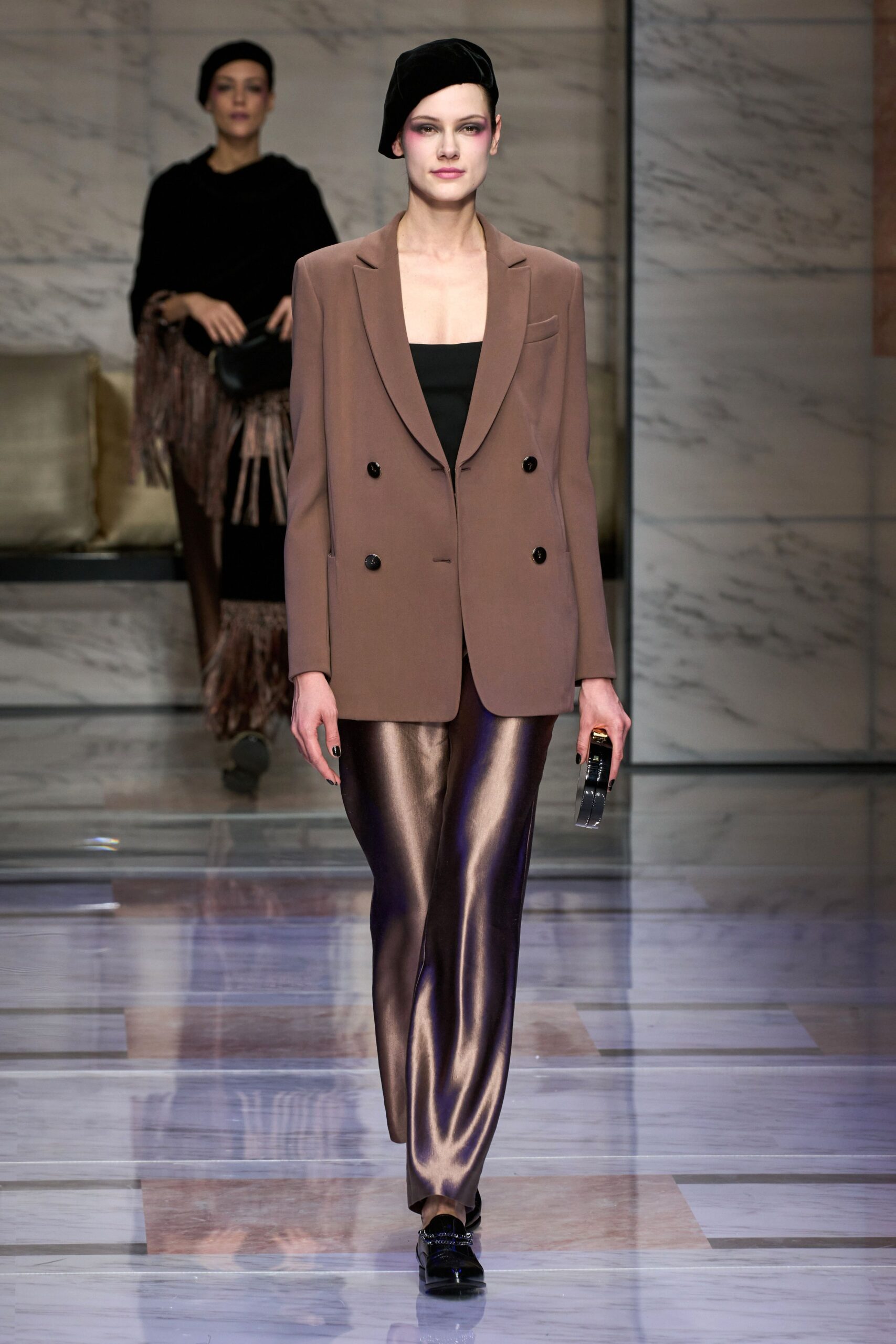 purple silk slim straight-leg shiny pants