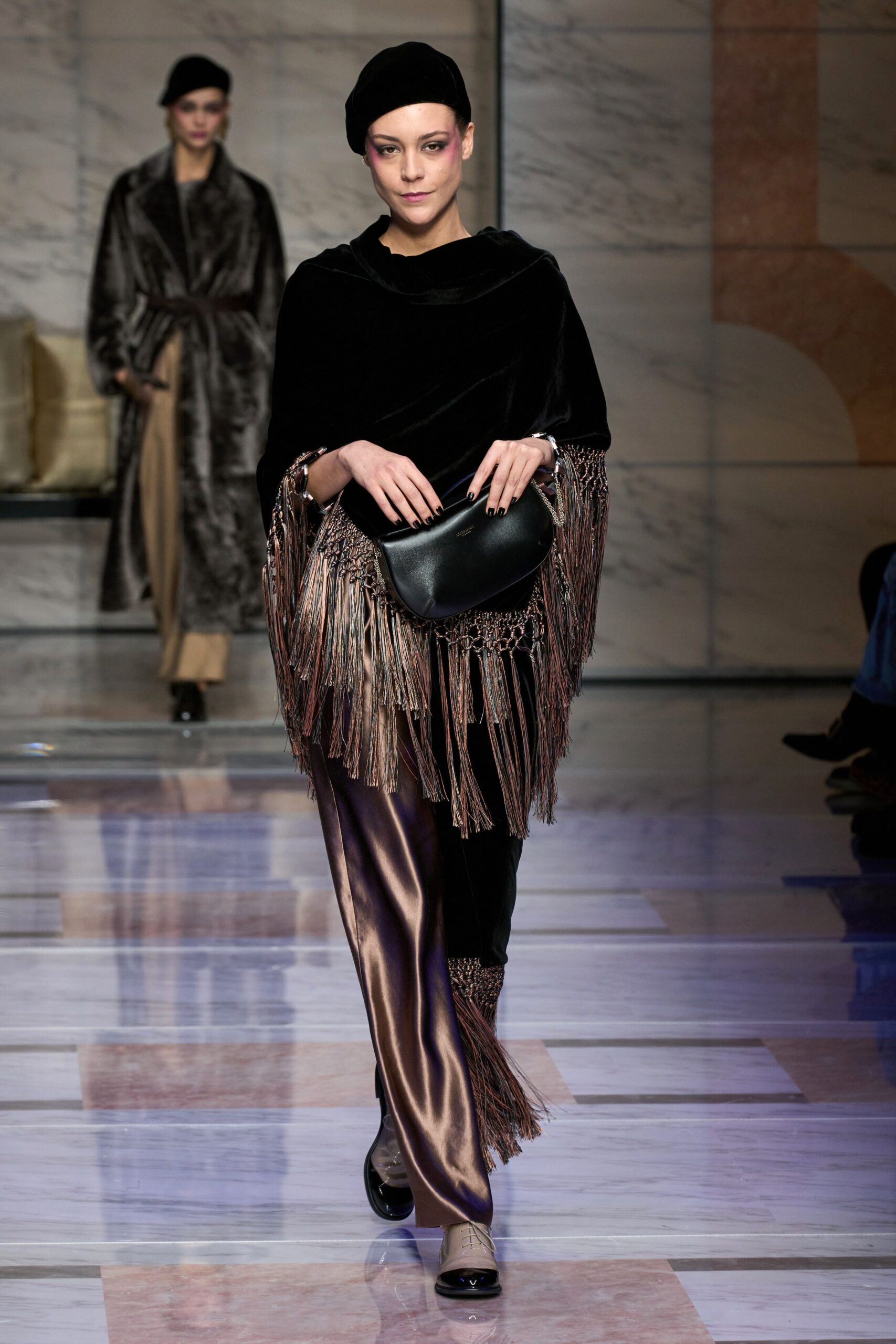 black velvet sleeveless relaxed fringed poncho