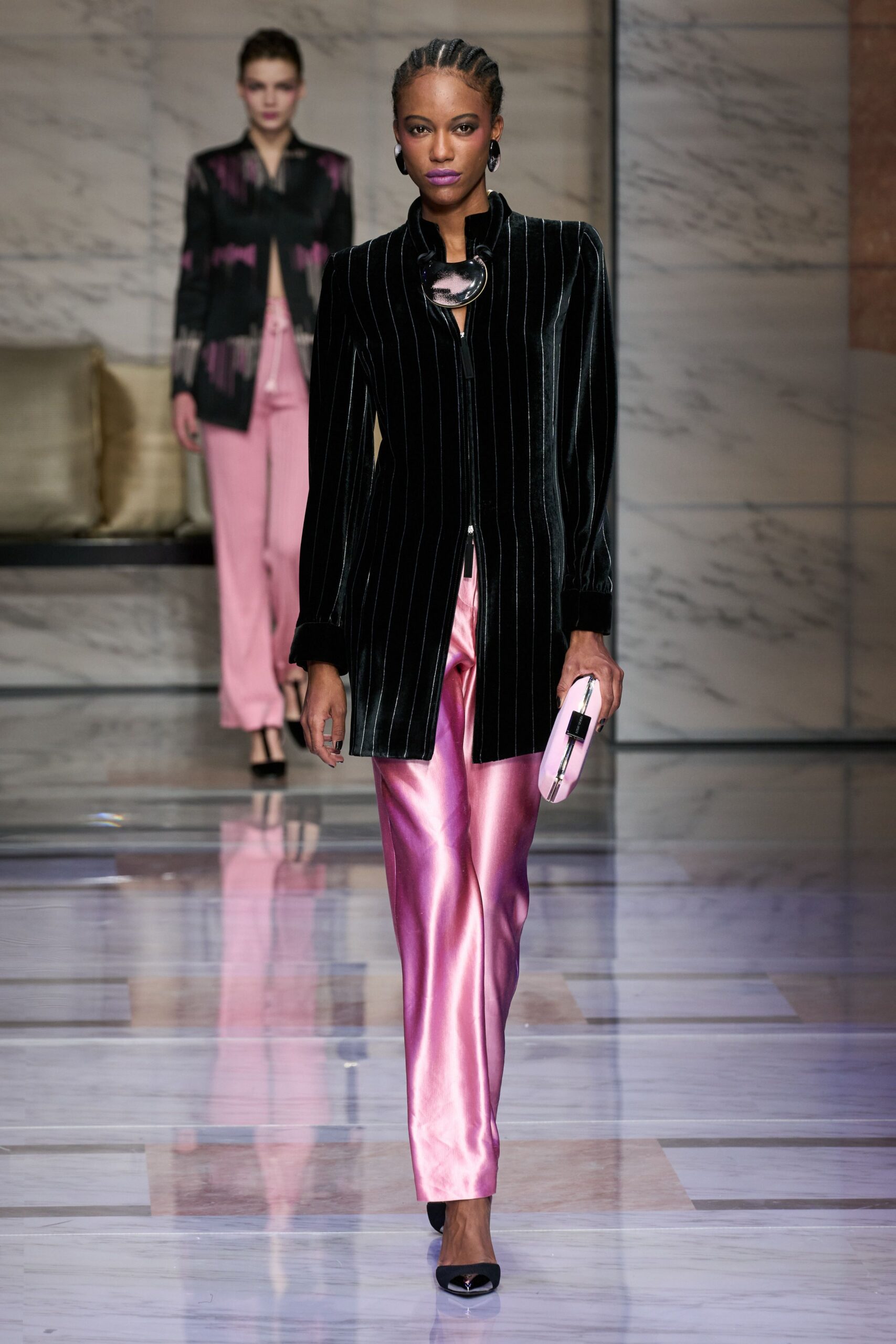 pink satin slim pants