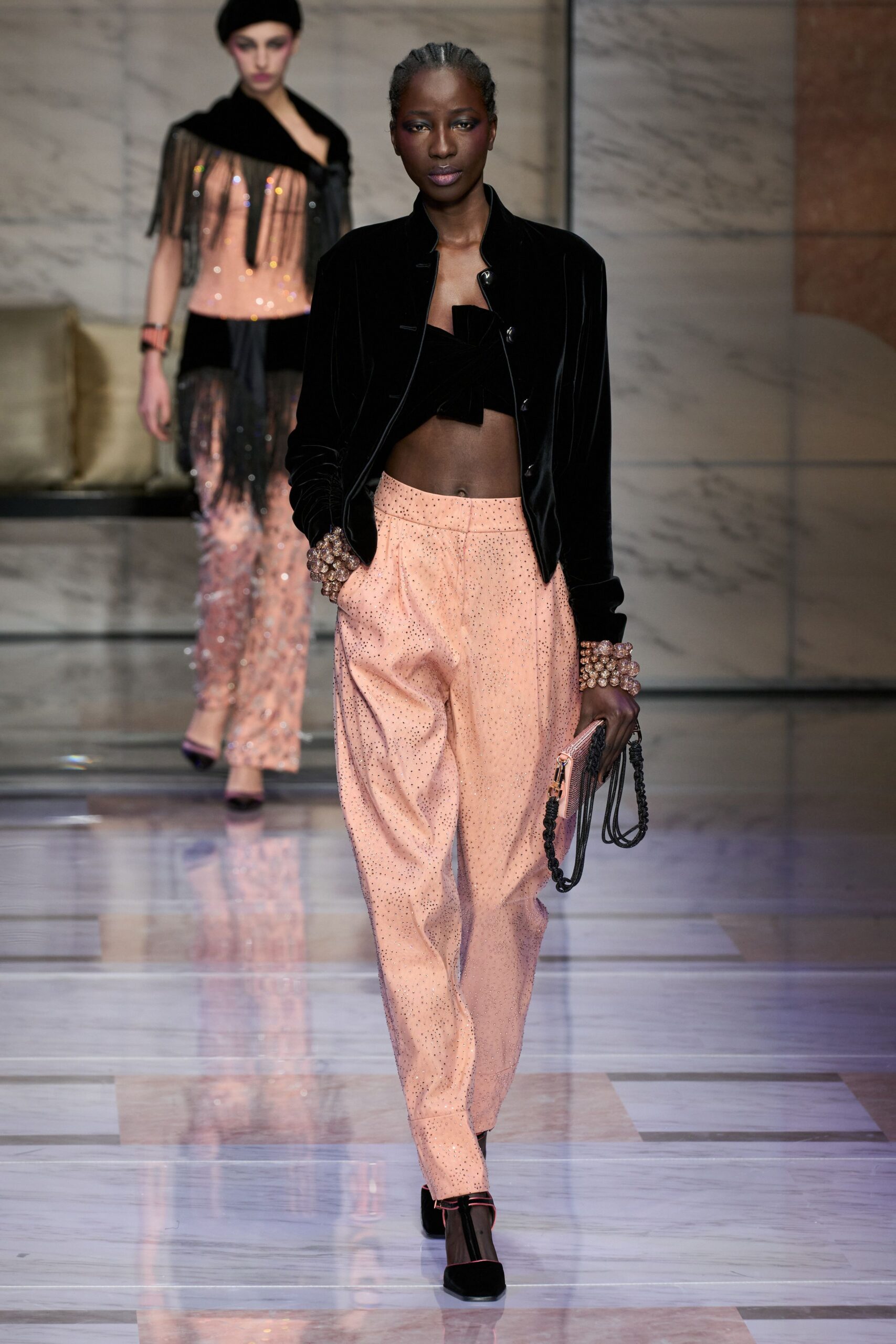 coral silk relaxed pleated shiny pants