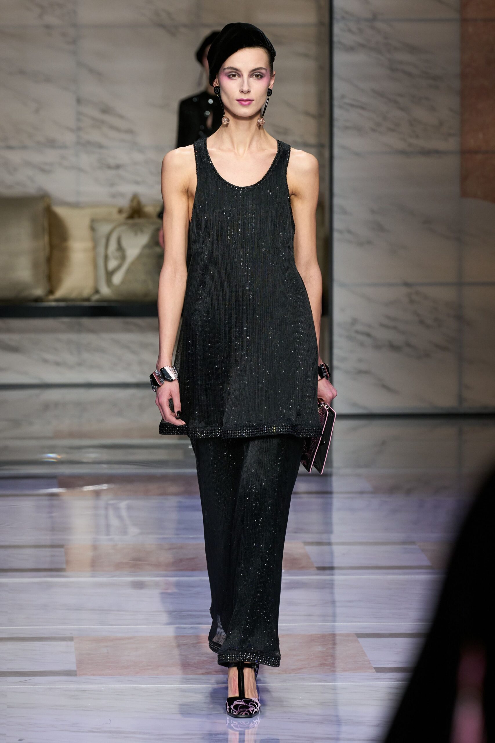 black silk sleeveless high-neck relaxed layered dress