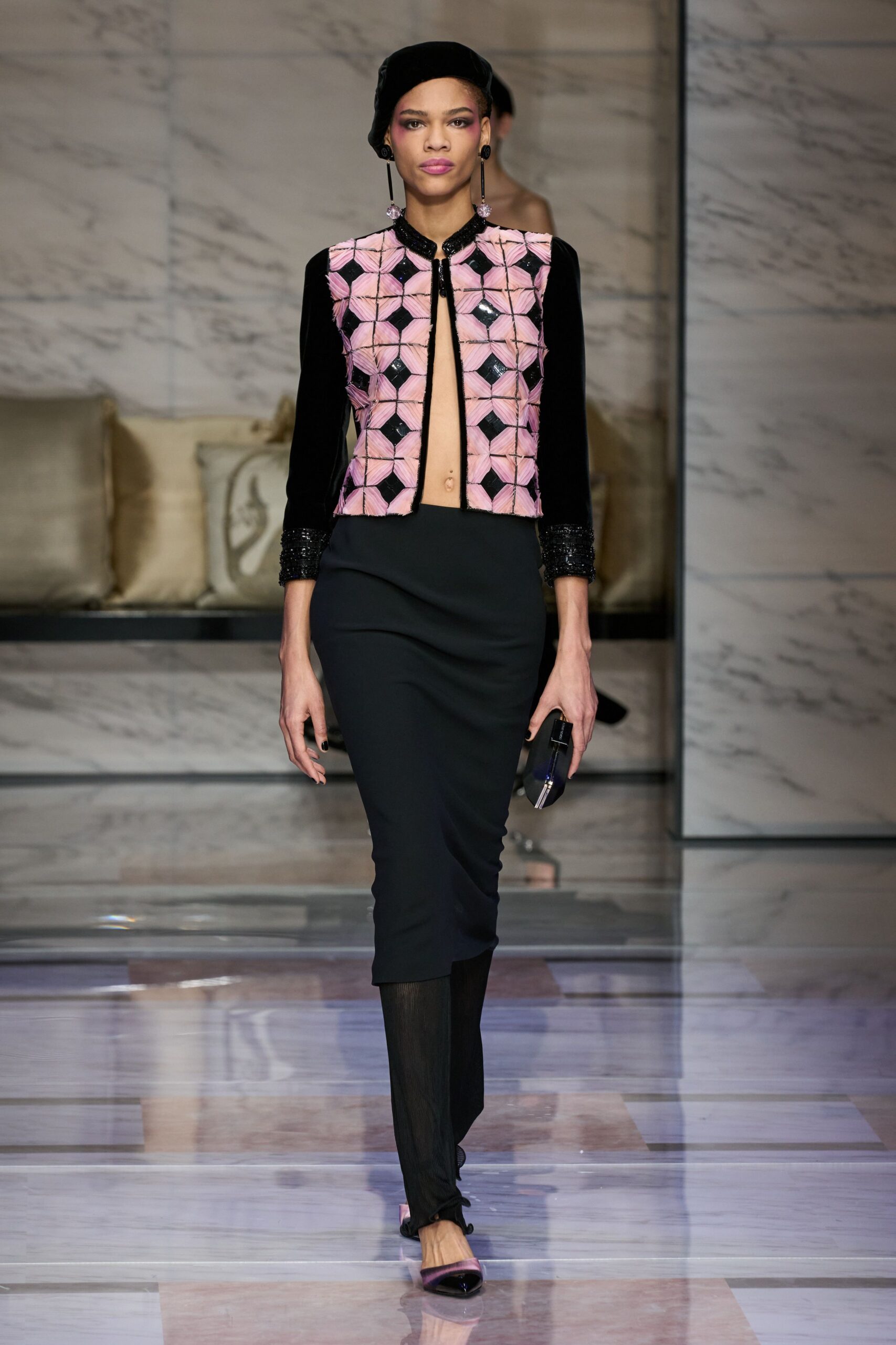 black silk long-sleeve collared fitted embroidered buttoned jacket