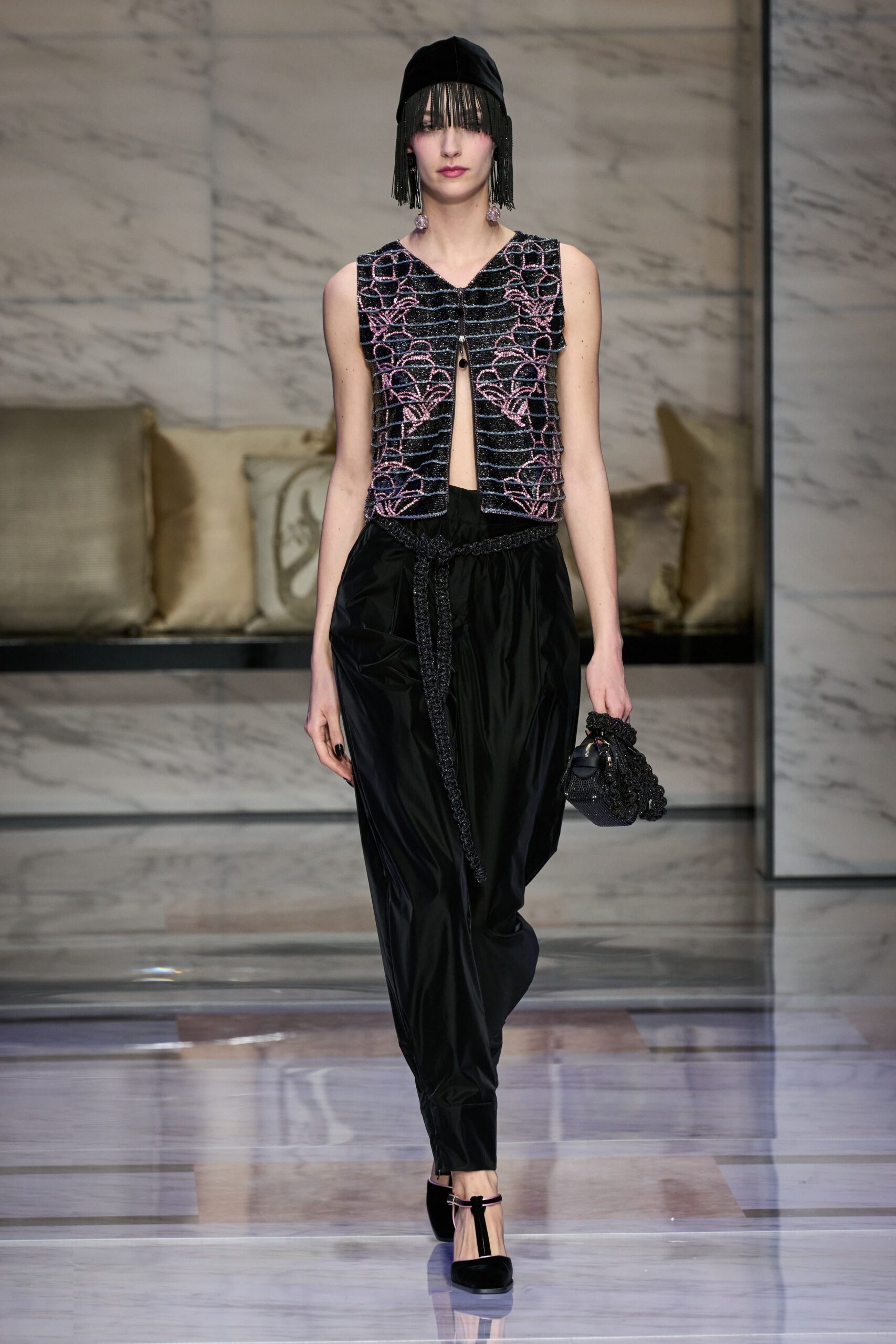 black silk relaxed pleated pants