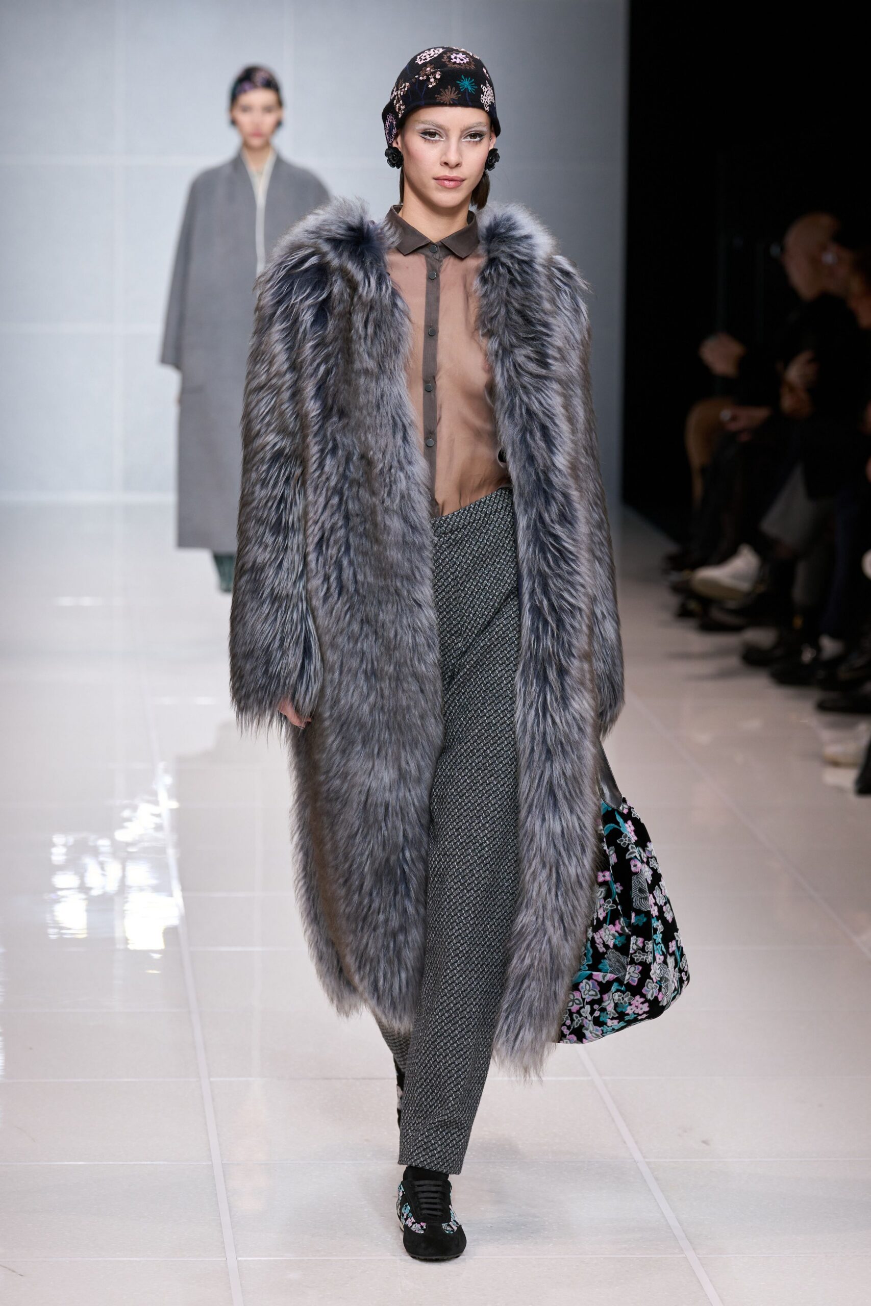 gray fur relaxed coat
