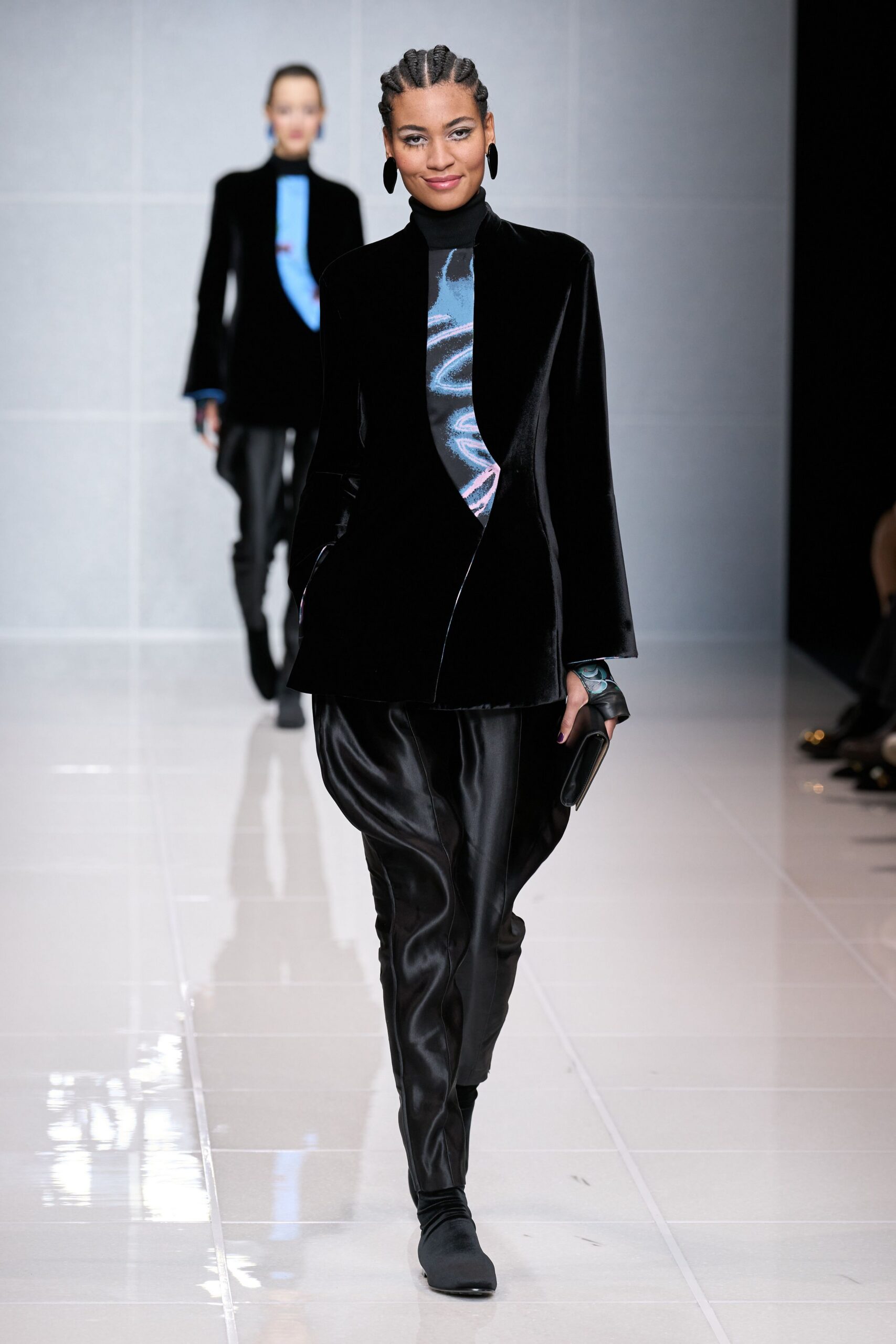 black velvet blazer with satin pants