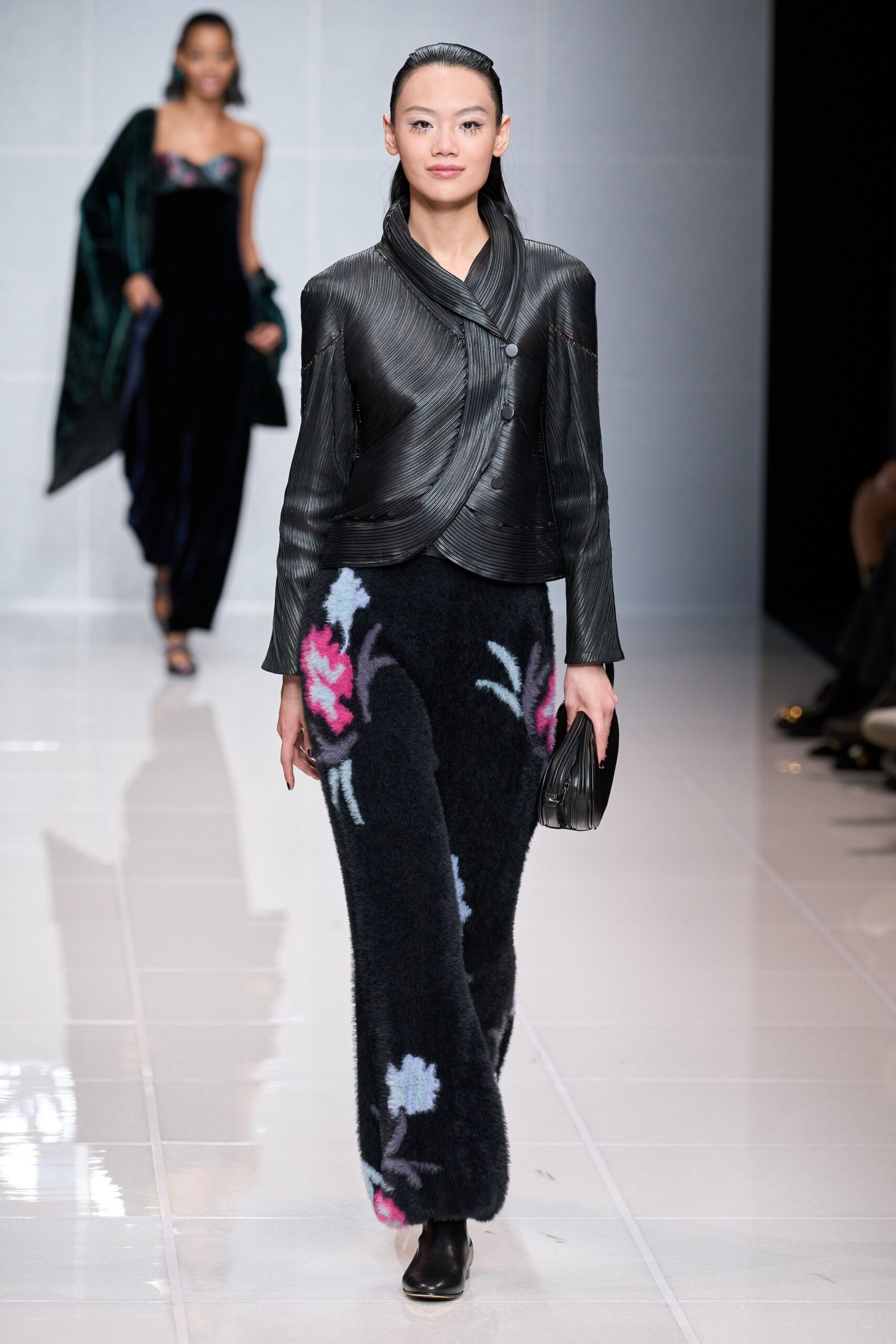 black wool relaxed flared pants