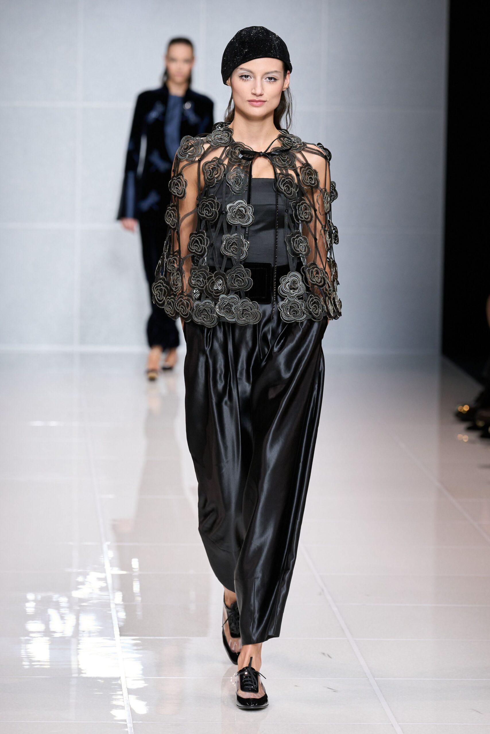 black lace oversized embroidered cape
