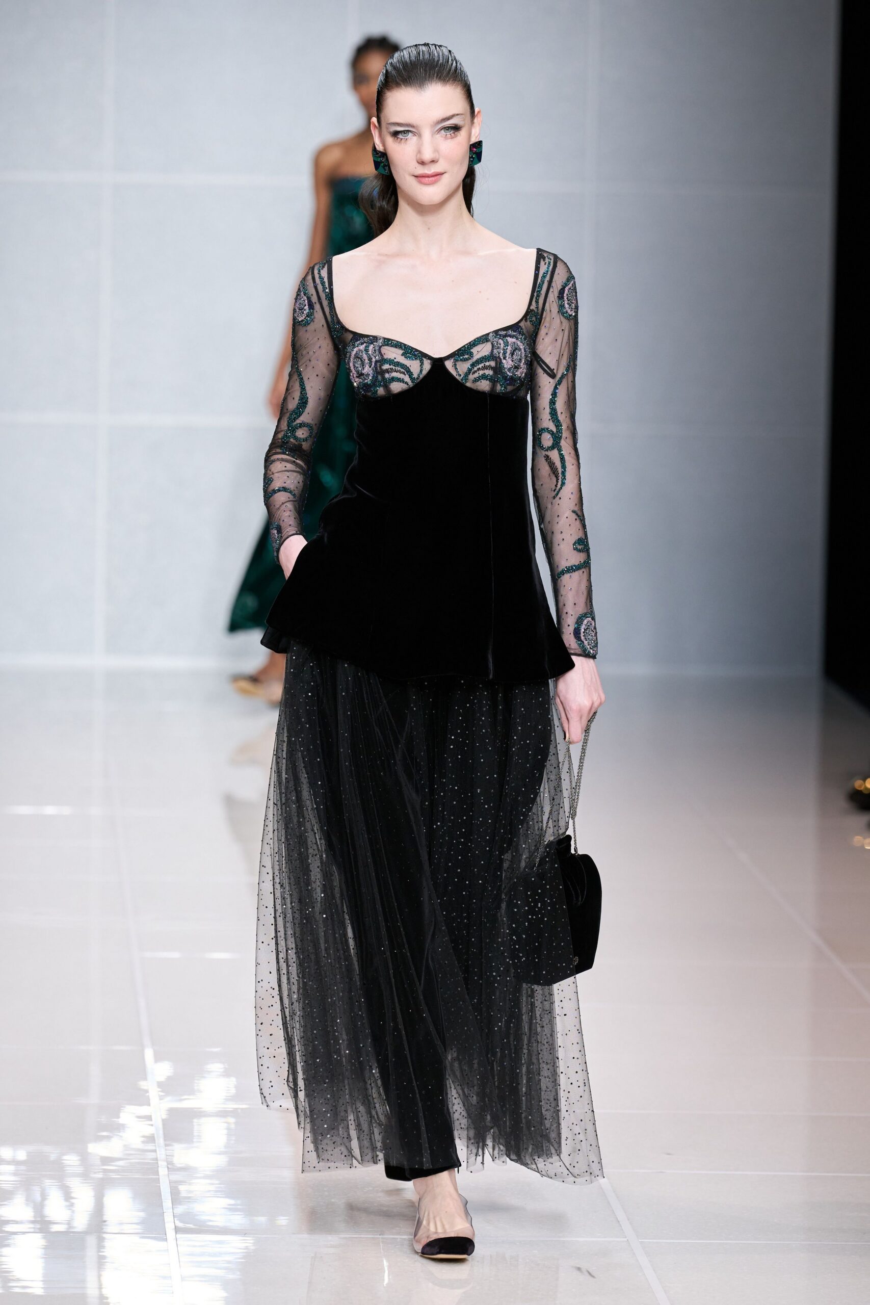 black tulle relaxed pleated sheer skirt