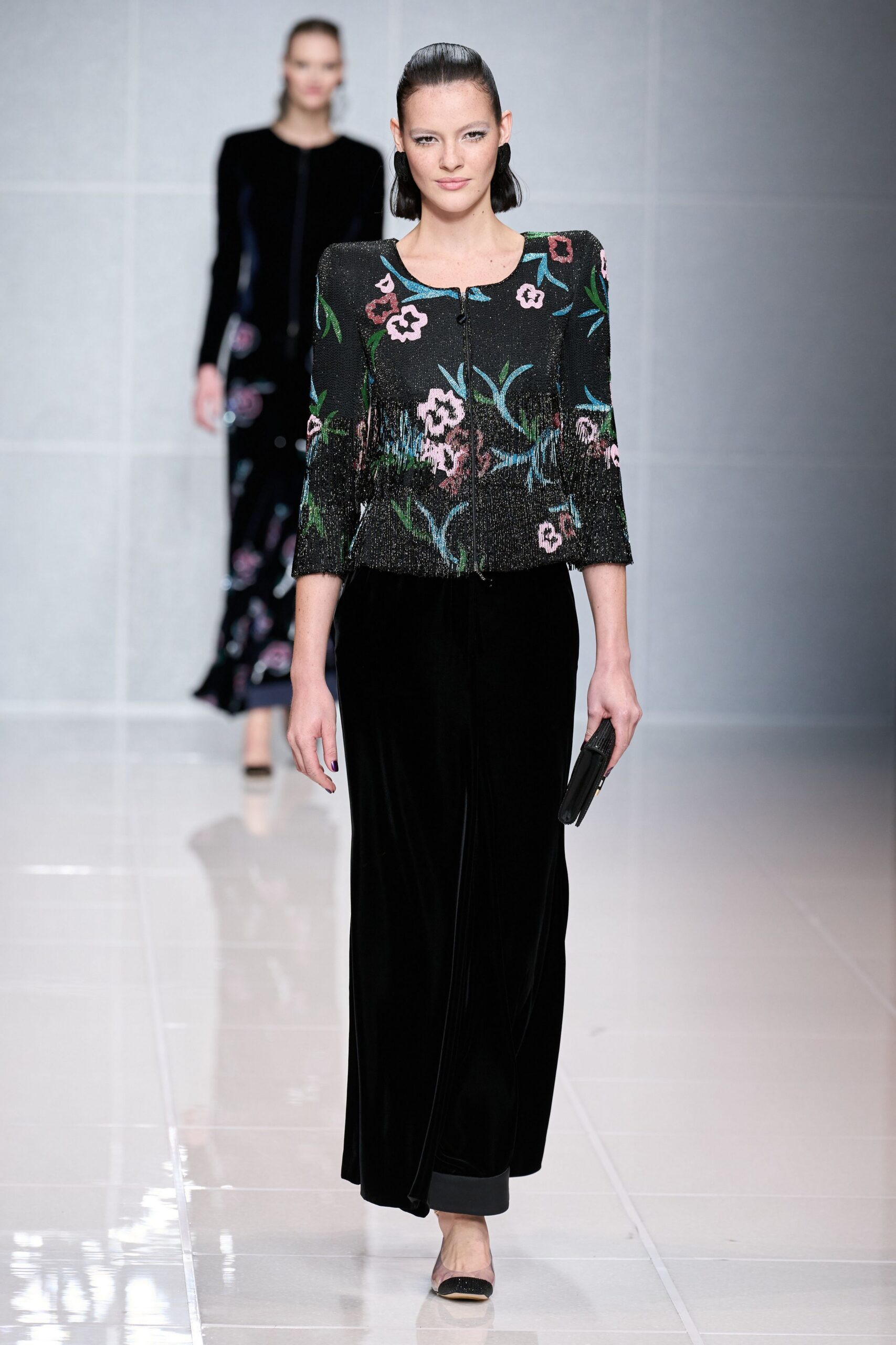 black velvet fitted straight-leg maxi skirt