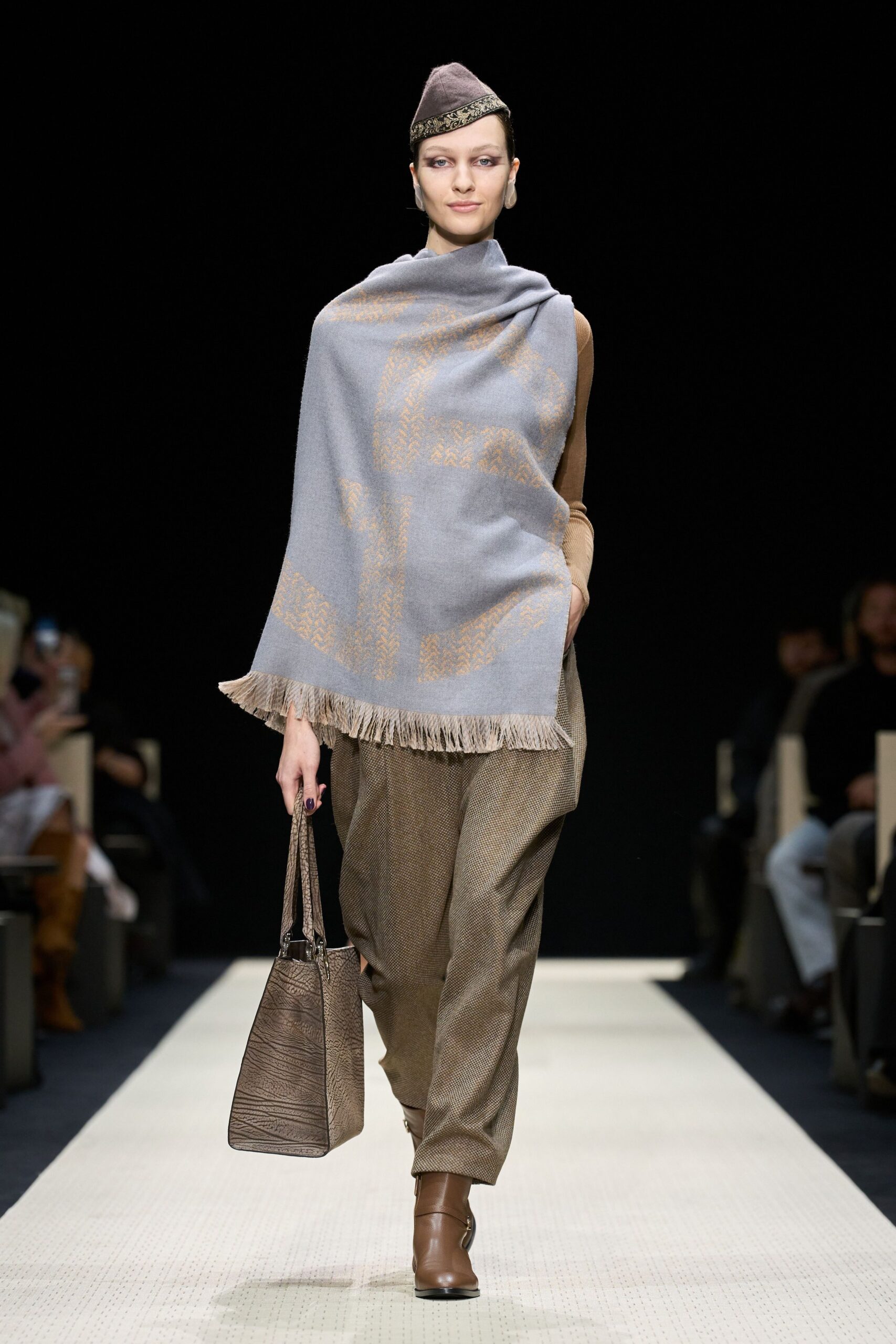 beige cotton long-sleeve high-neck fitted top