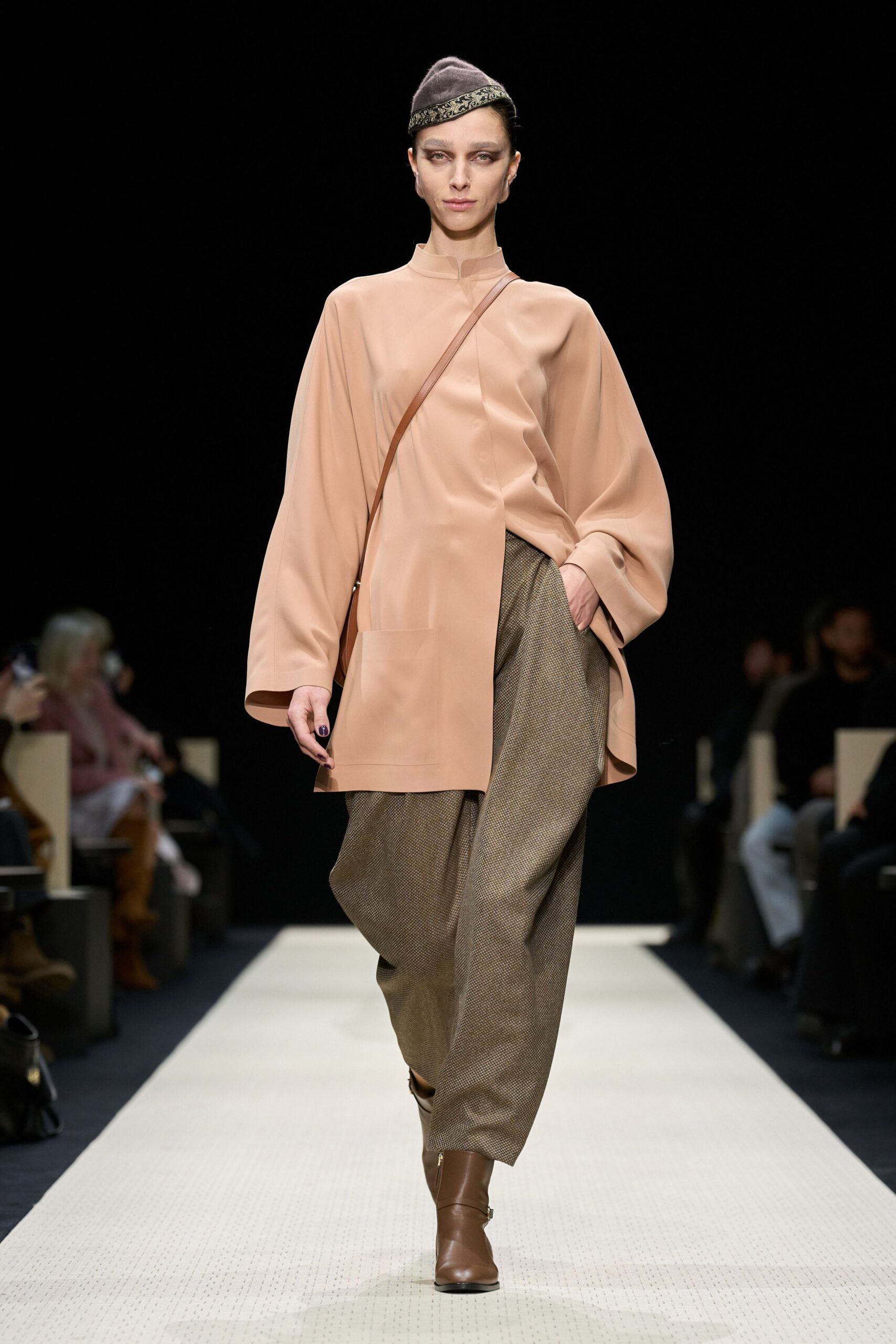 beige cotton long-sleeve collared relaxed top