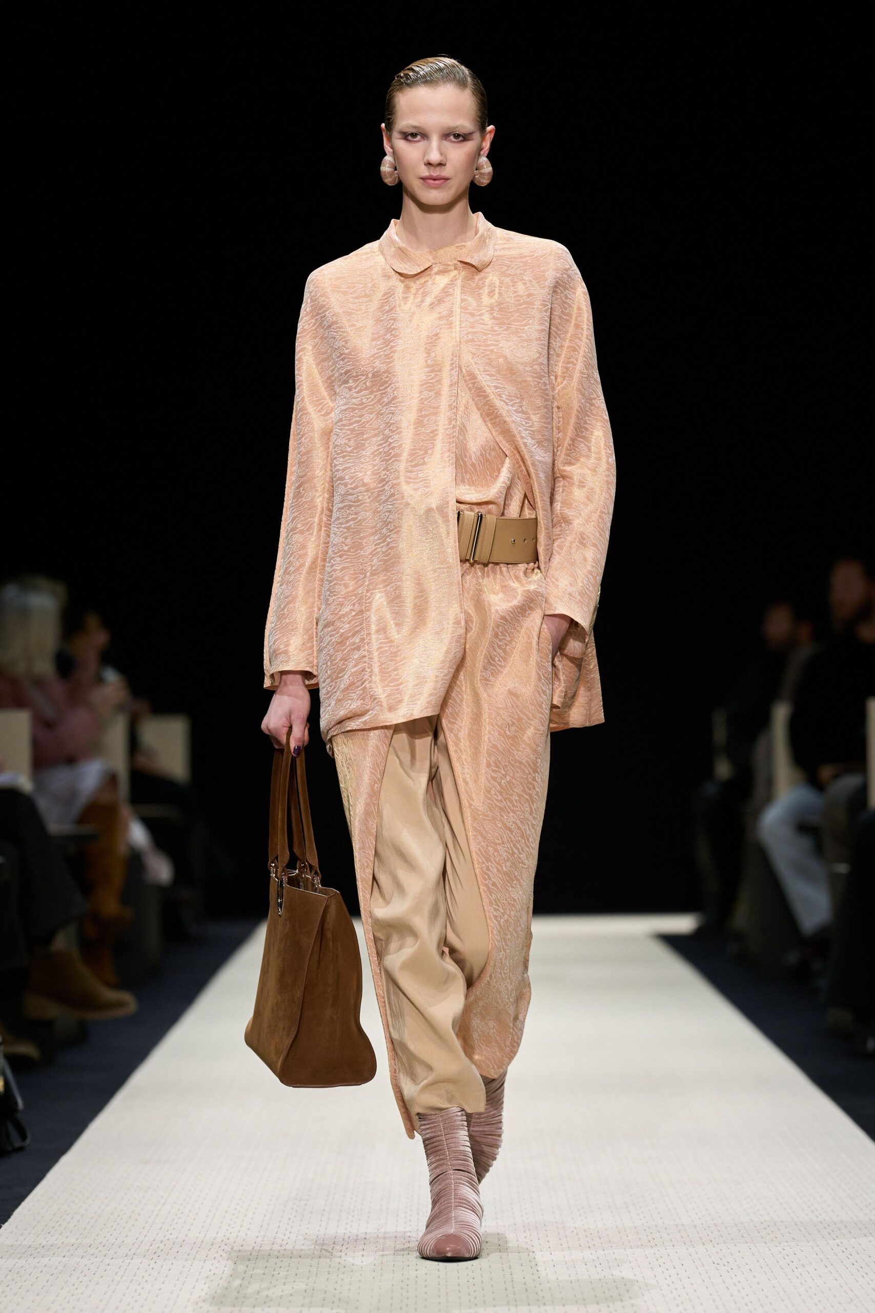 beige cotton fitted high-waisted straight-leg pants