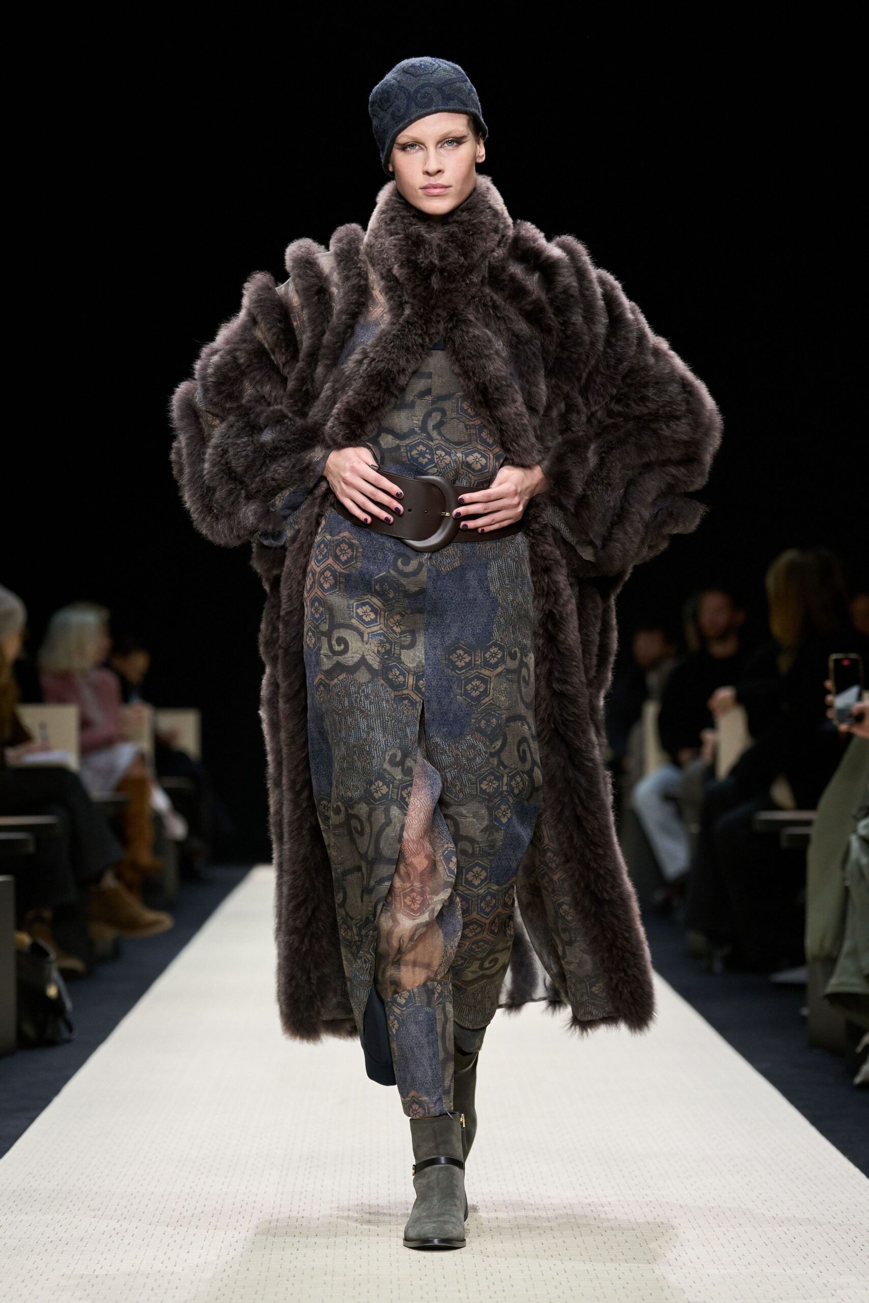 brown fur relaxed layered maxi coat