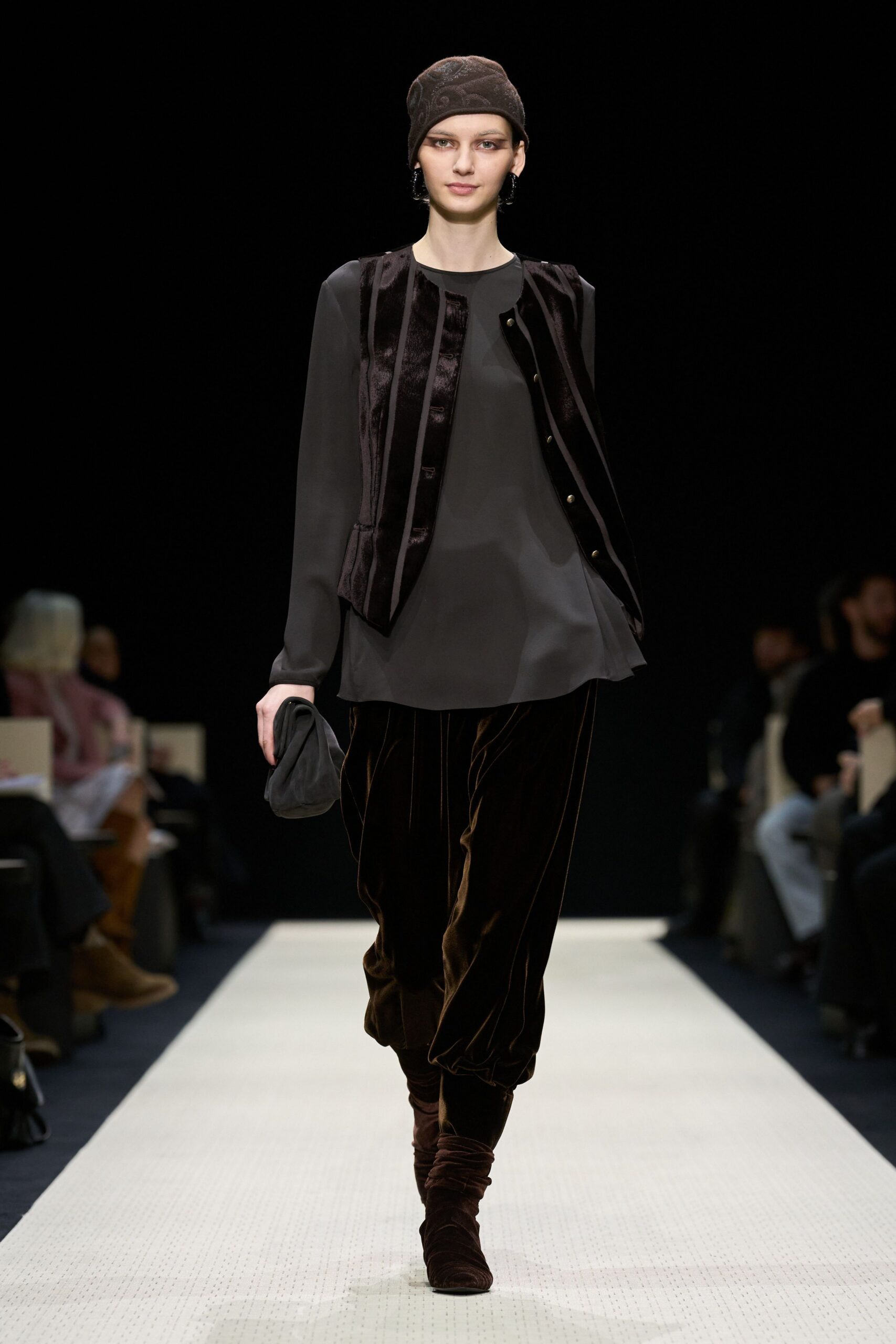 gray silk long-sleeve collared relaxed top
