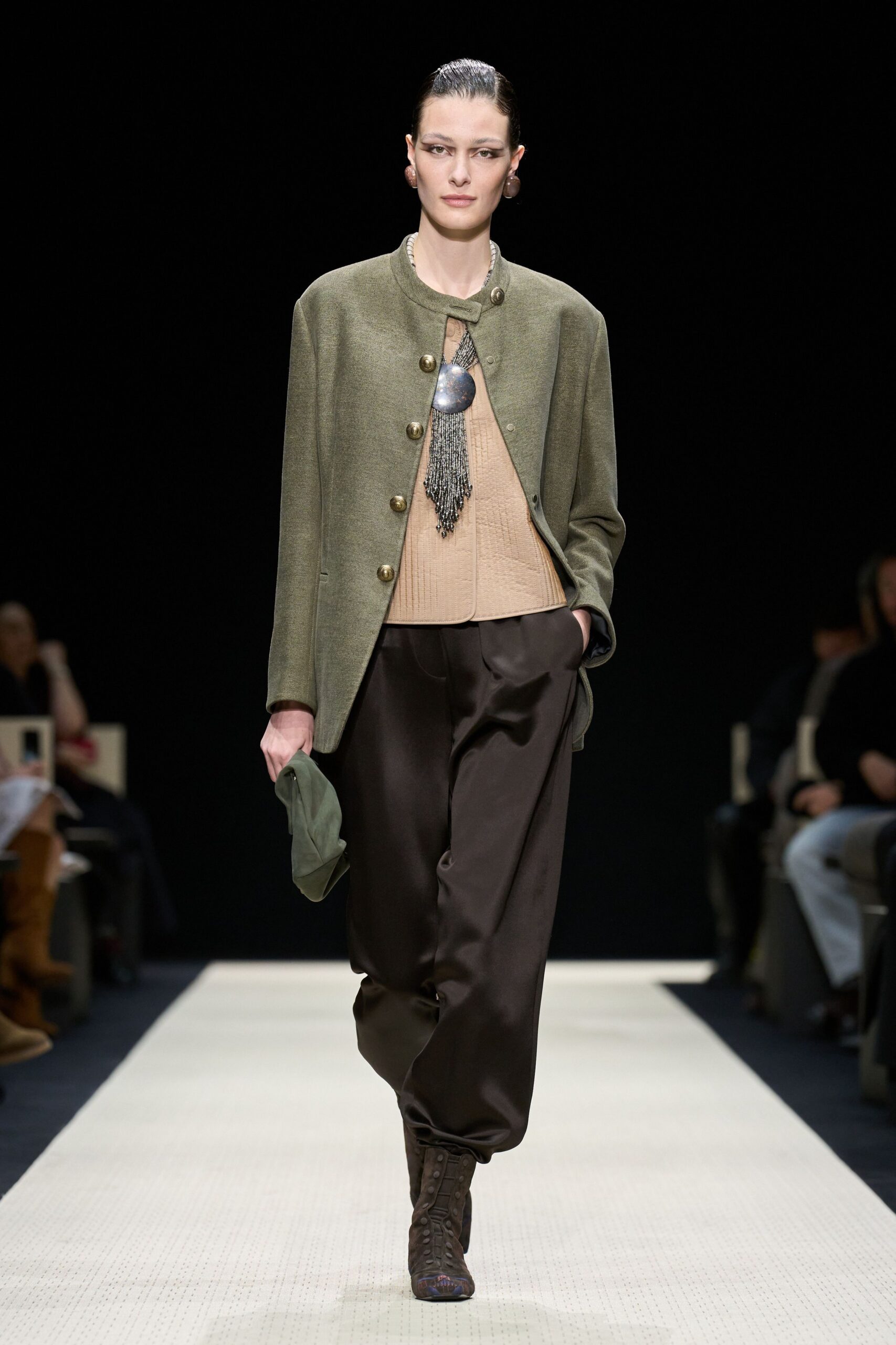 beige cotton long-sleeve collared fitted top