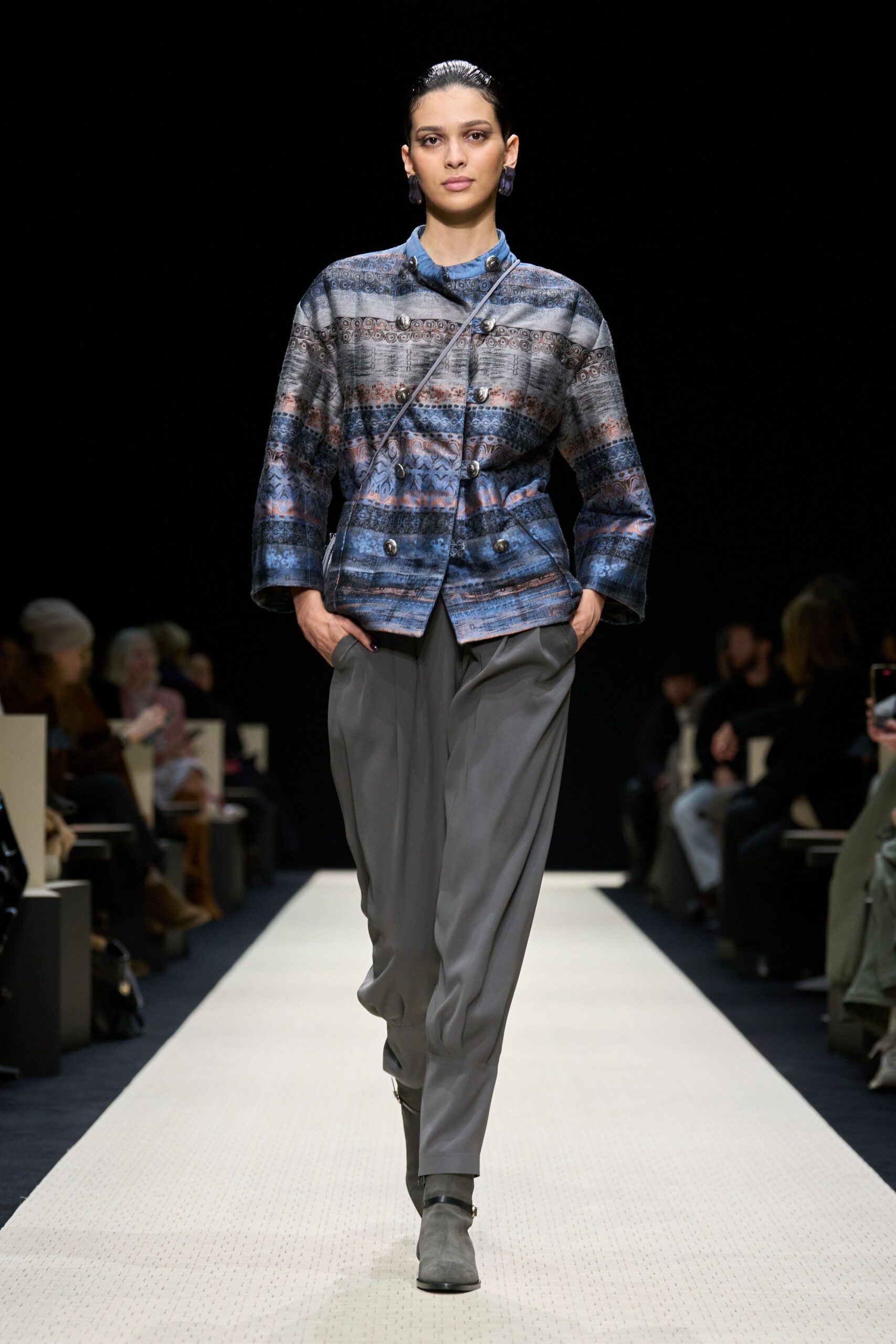 blue cotton long-sleeve collared relaxed printed jacket
