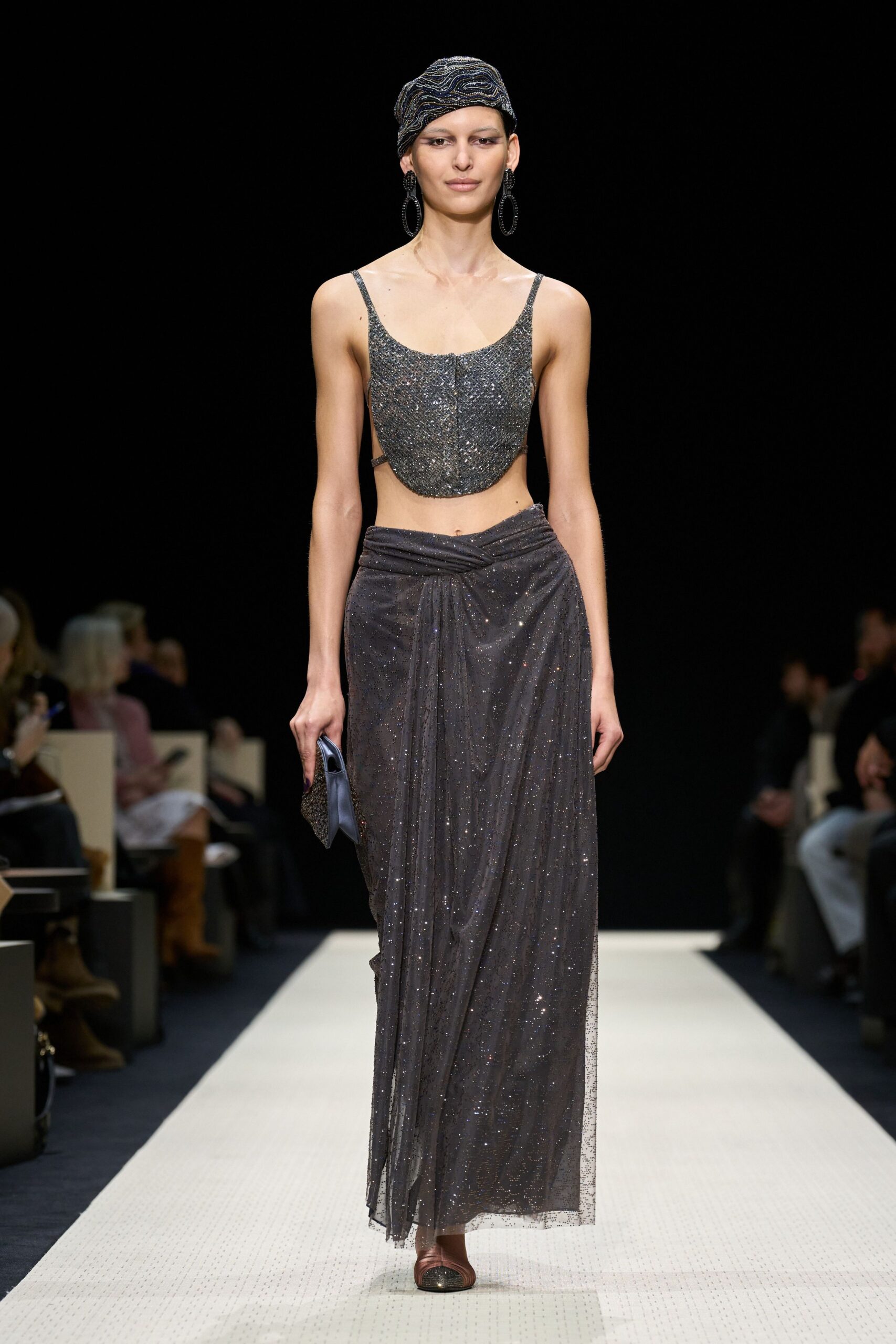 gray chiffon relaxed layered pleated flowing maxi skirt