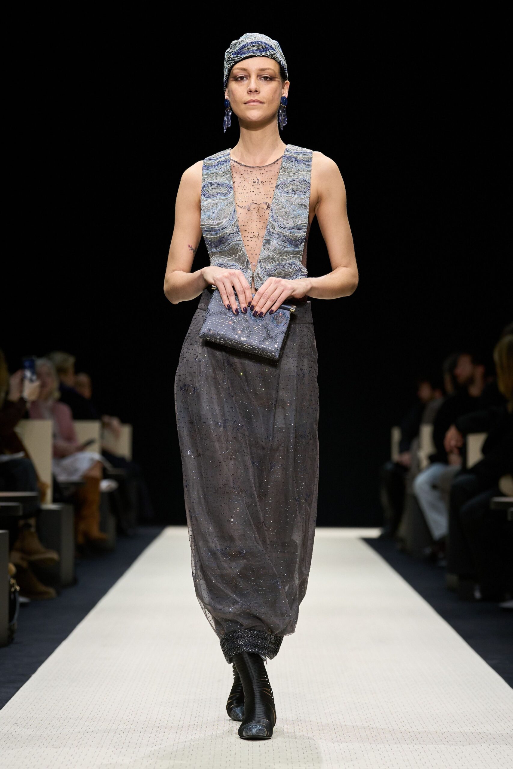 gray silk sleeveless v-neck fitted draped layered dress