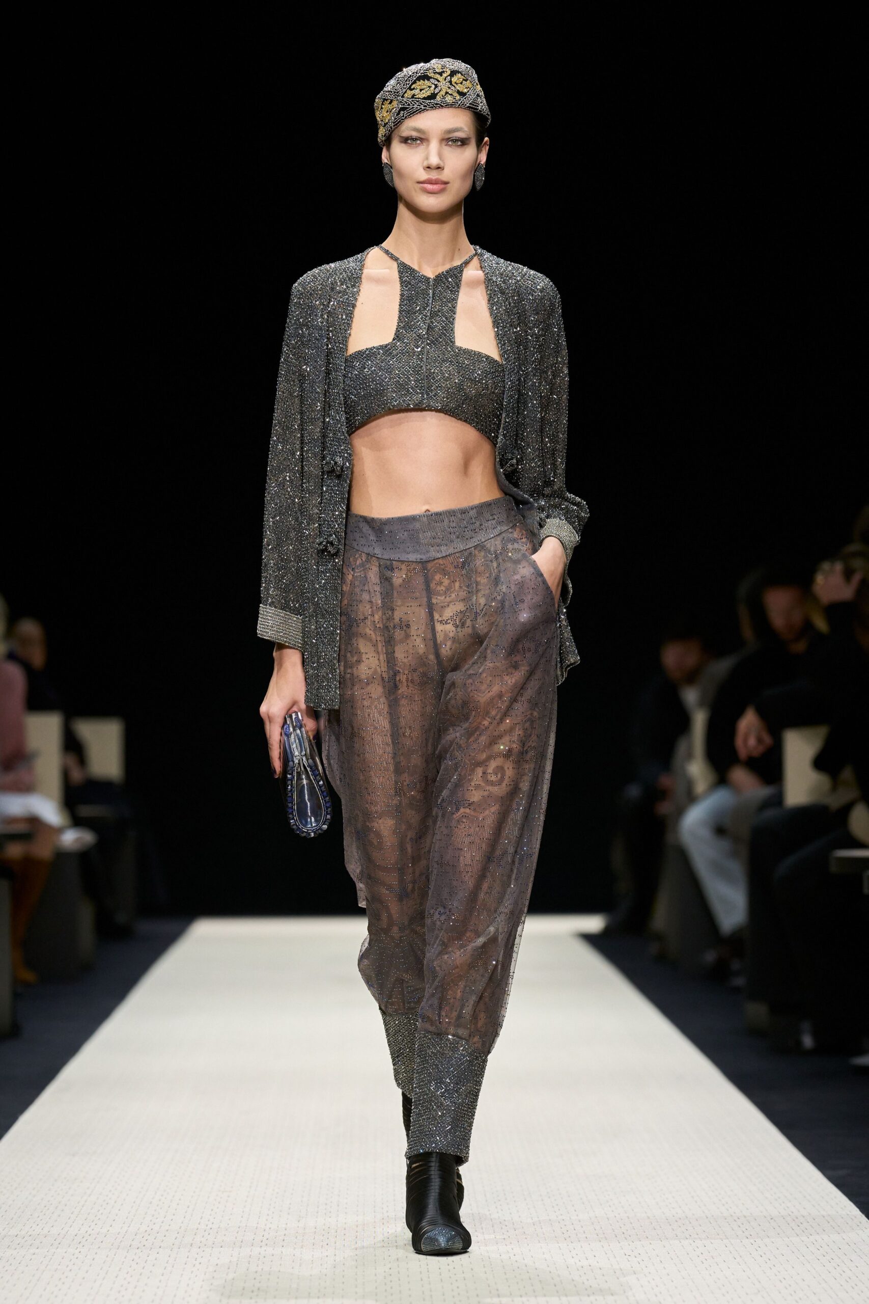 gray relaxed wide-leg sheer flowing pants