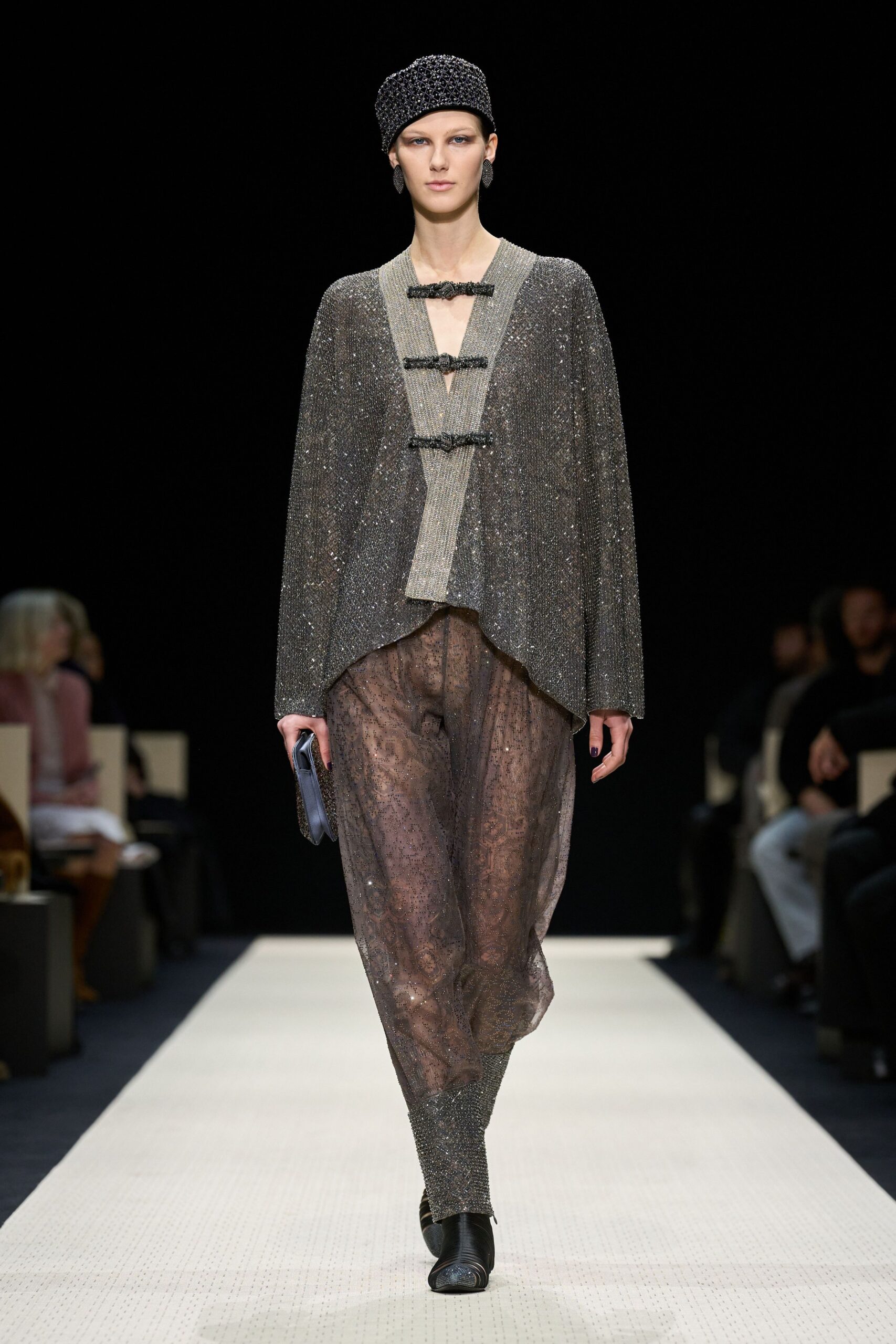 gray silk long-sleeve collared relaxed layered zippered top