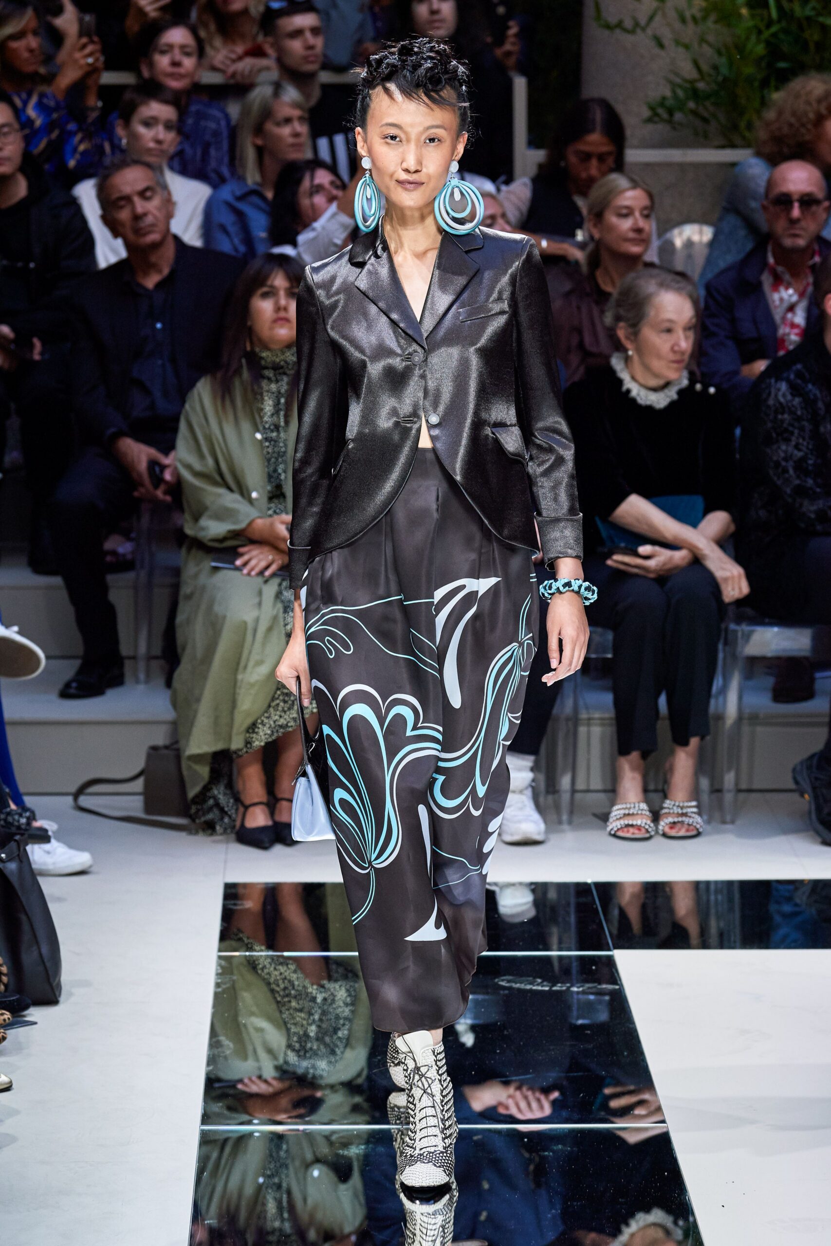 black silk relaxed printed pants