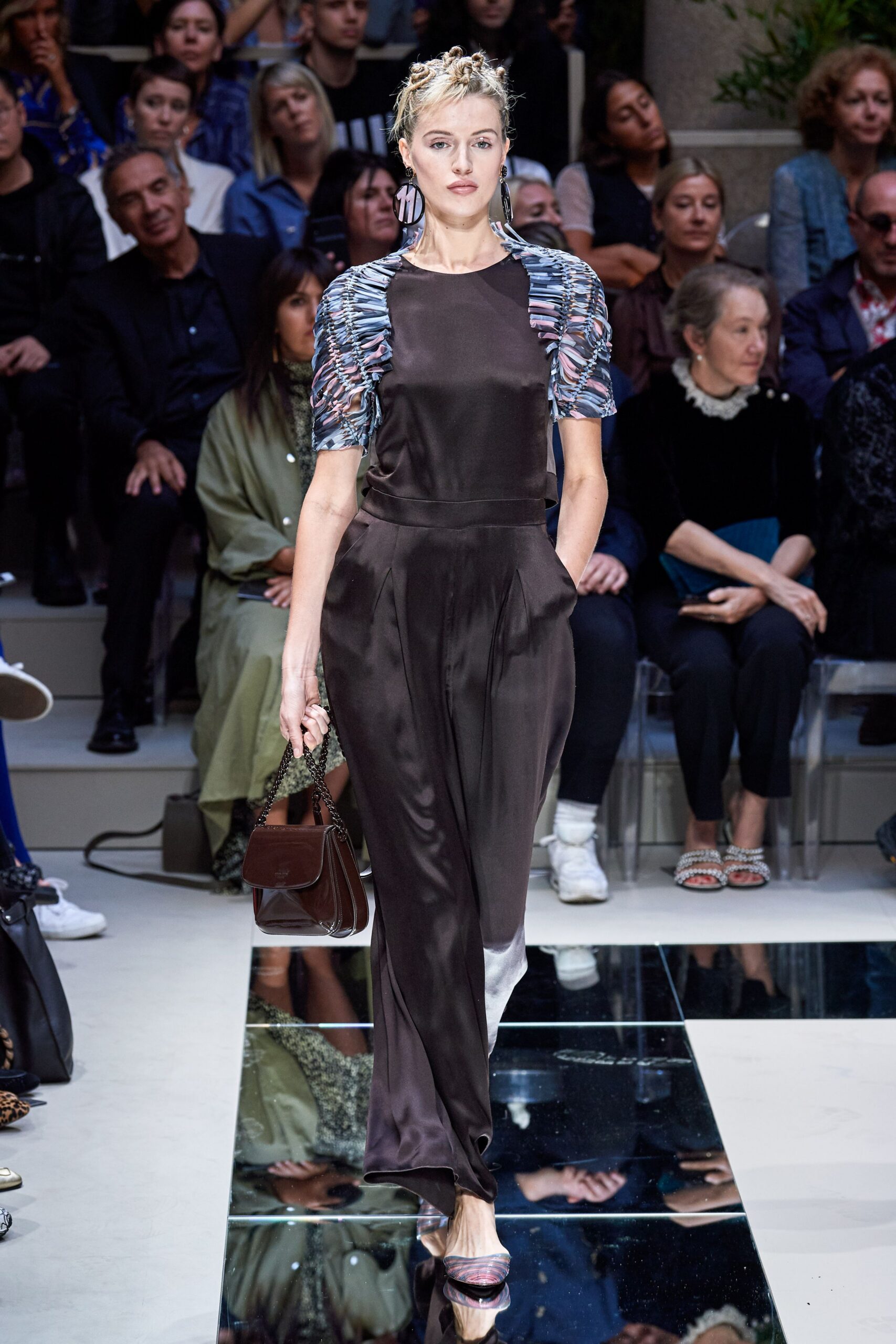 black silk sleeveless v-neck fitted pleated jumpsuit