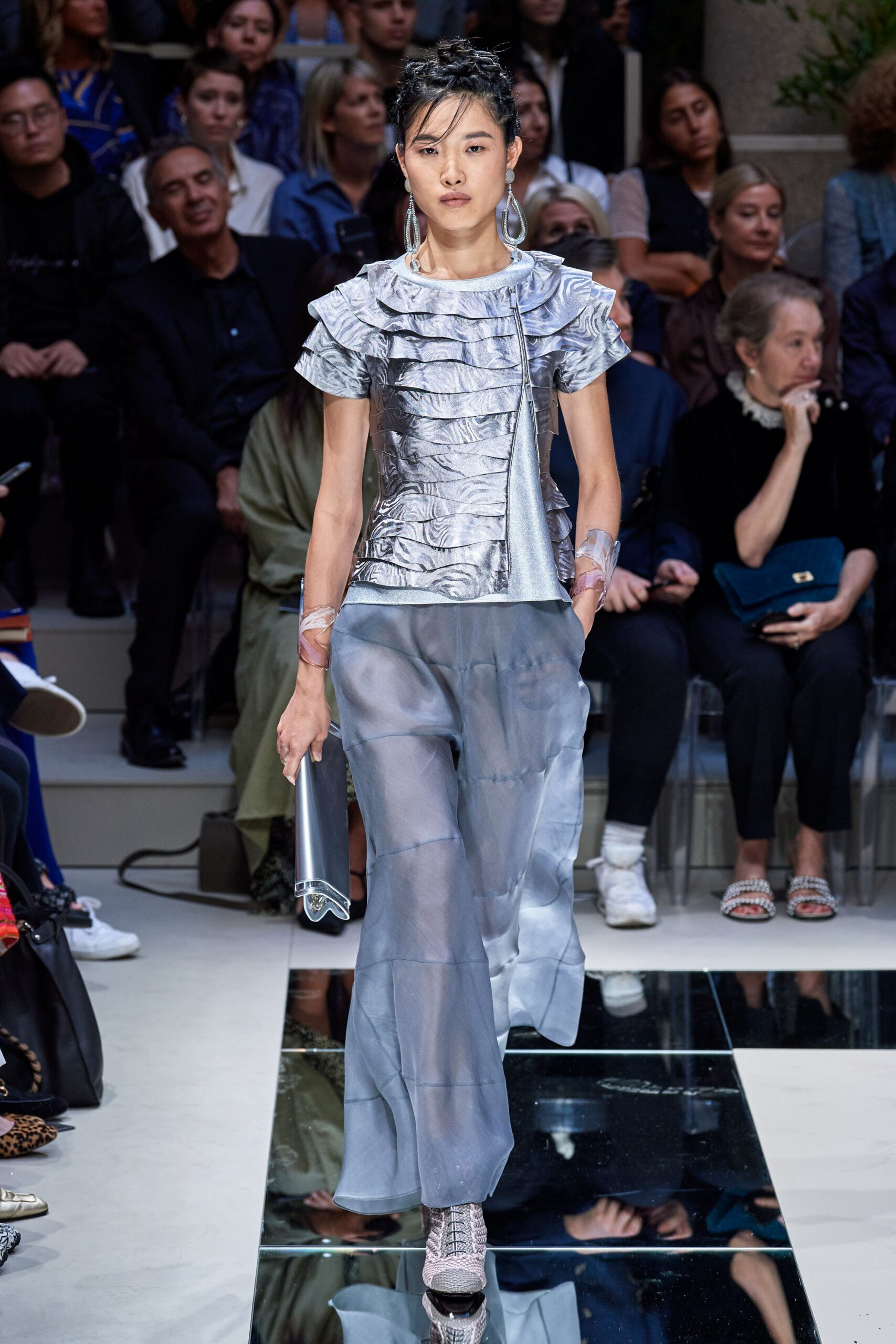 gray metallic shiny shoes