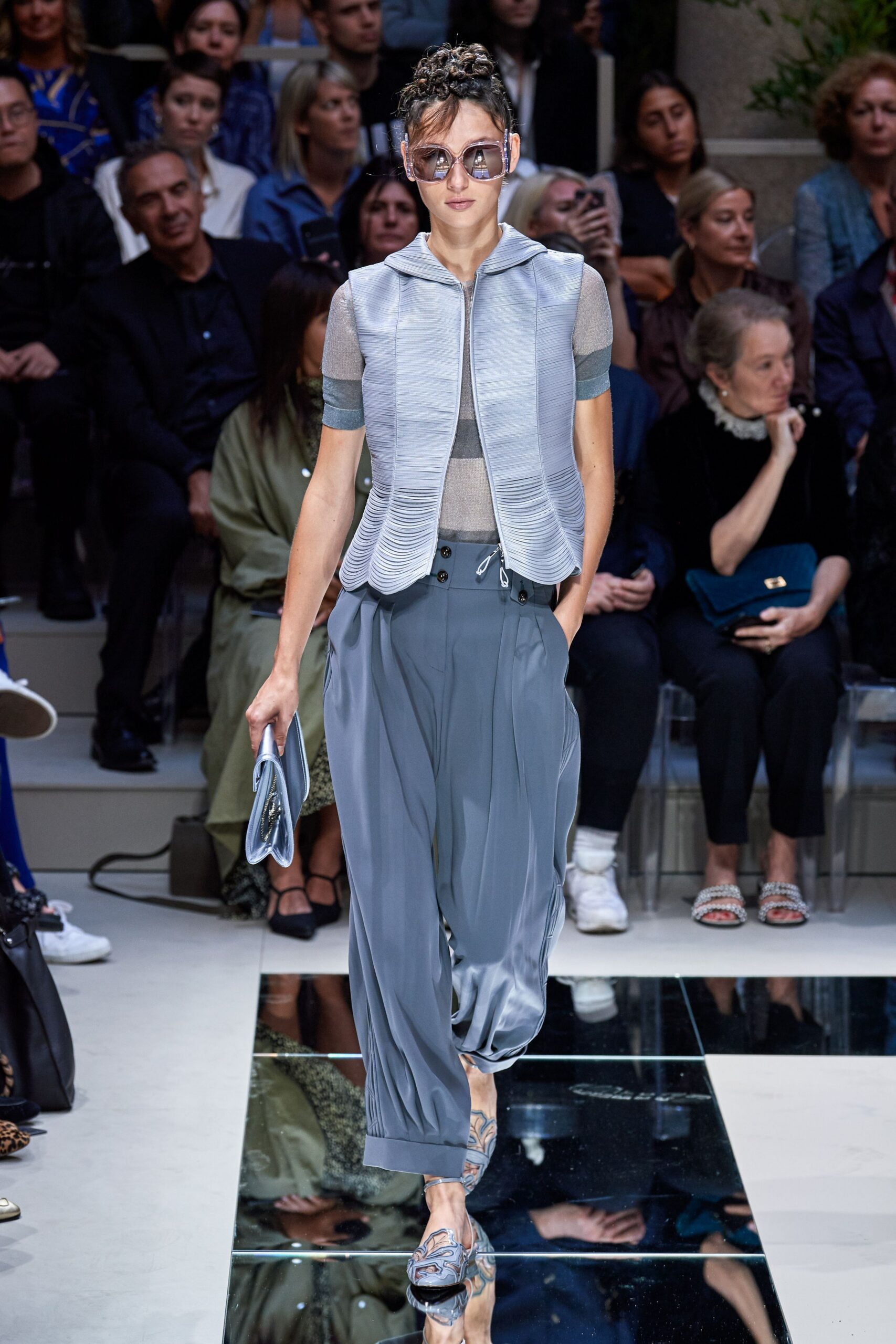 gray silk sleeveless v-neck fitted layered top