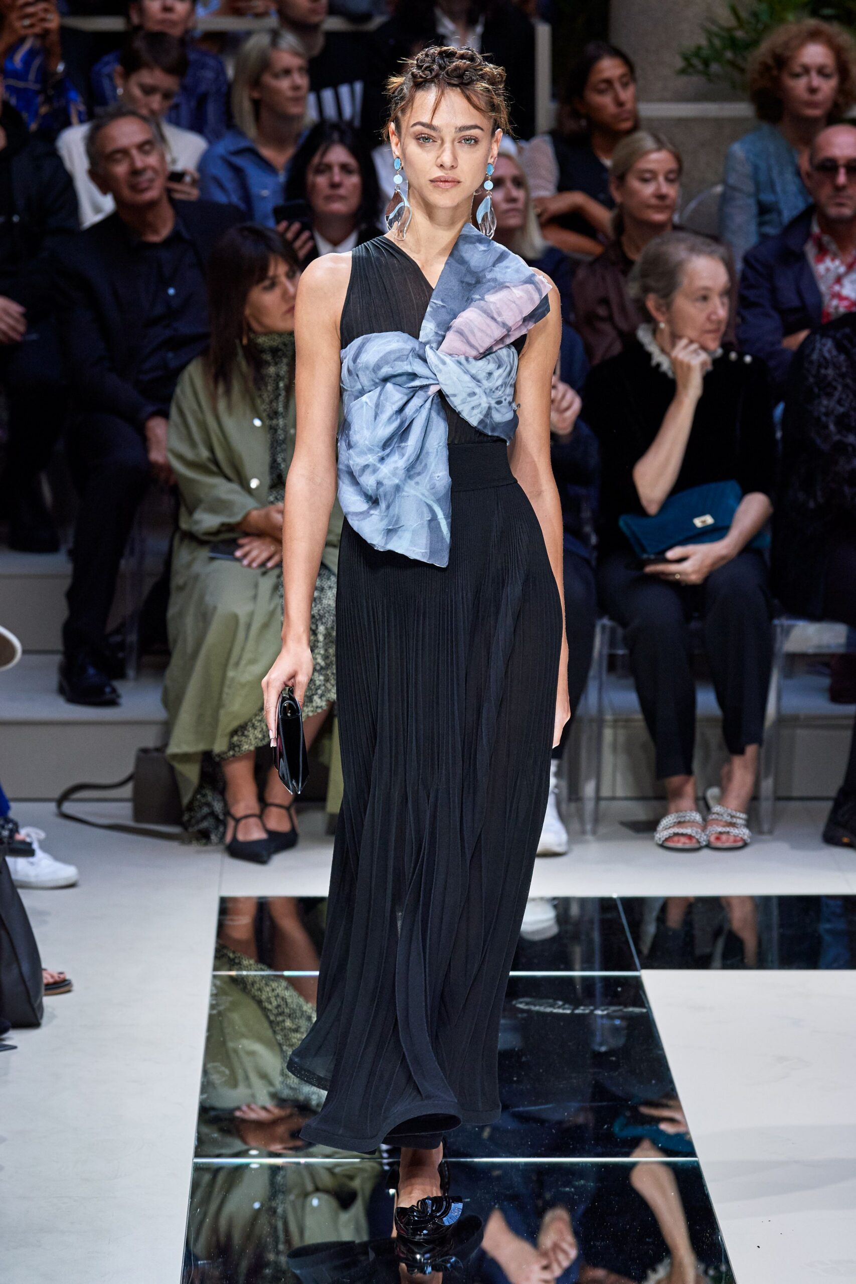 black silk sleeveless v-neck fitted pleated draped dress