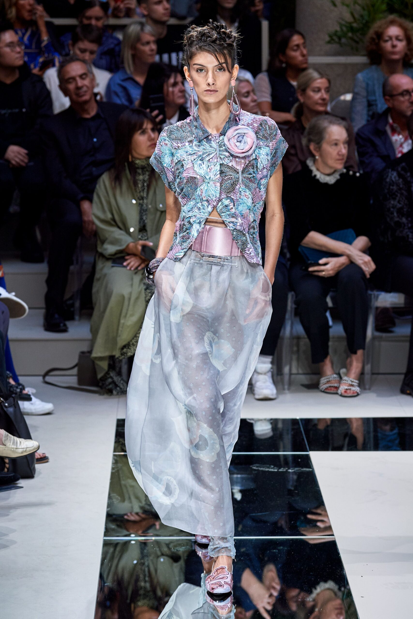 gray chiffon relaxed wide-leg sheer pants