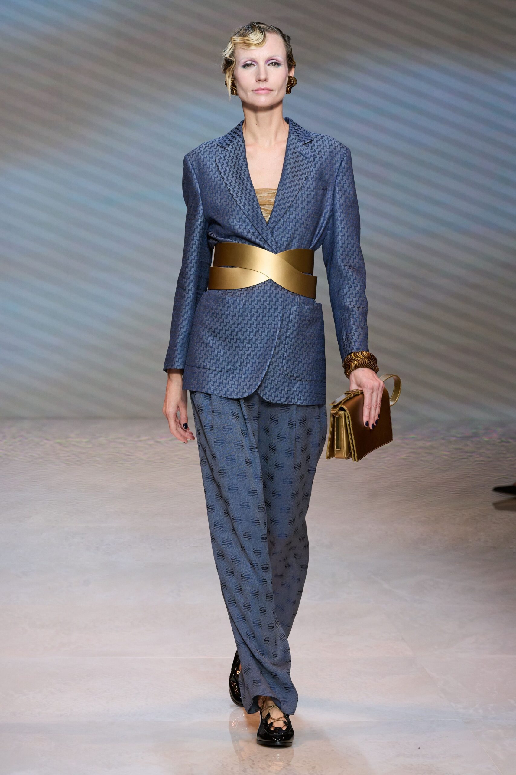 blue tailored blazer with relaxed pants