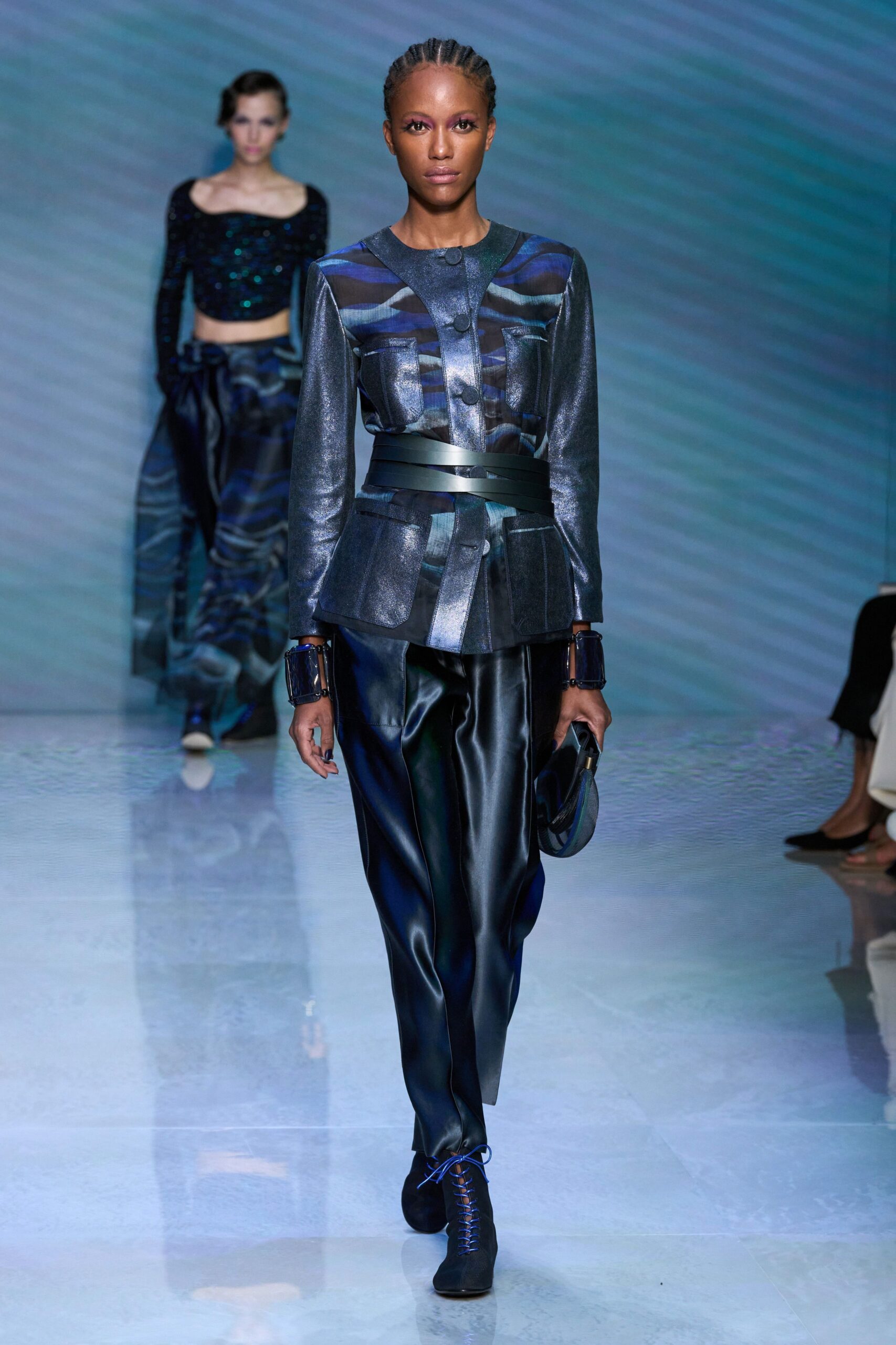gray metallic long-sleeve collared structured zippered shiny jacket