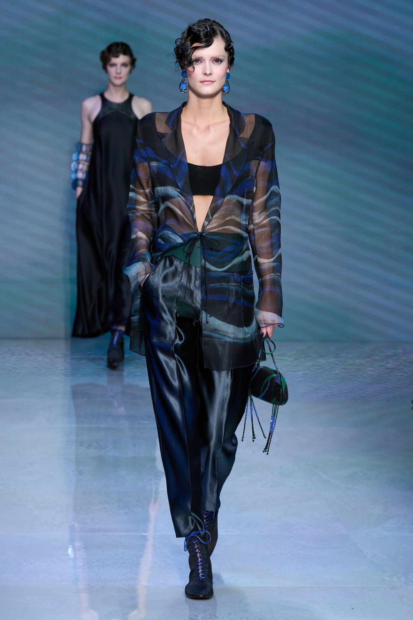 black silk slim straight-leg pants