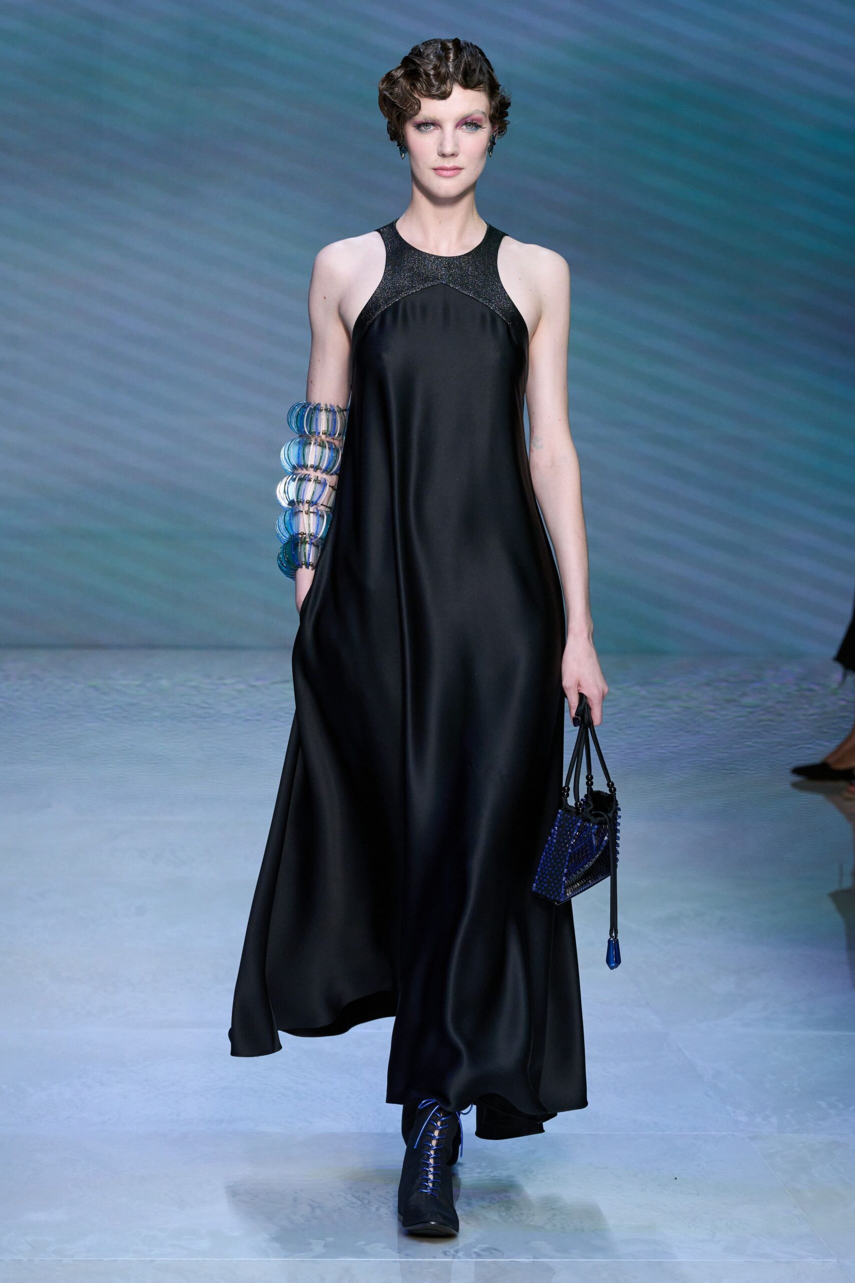 black silk sleeveless gown