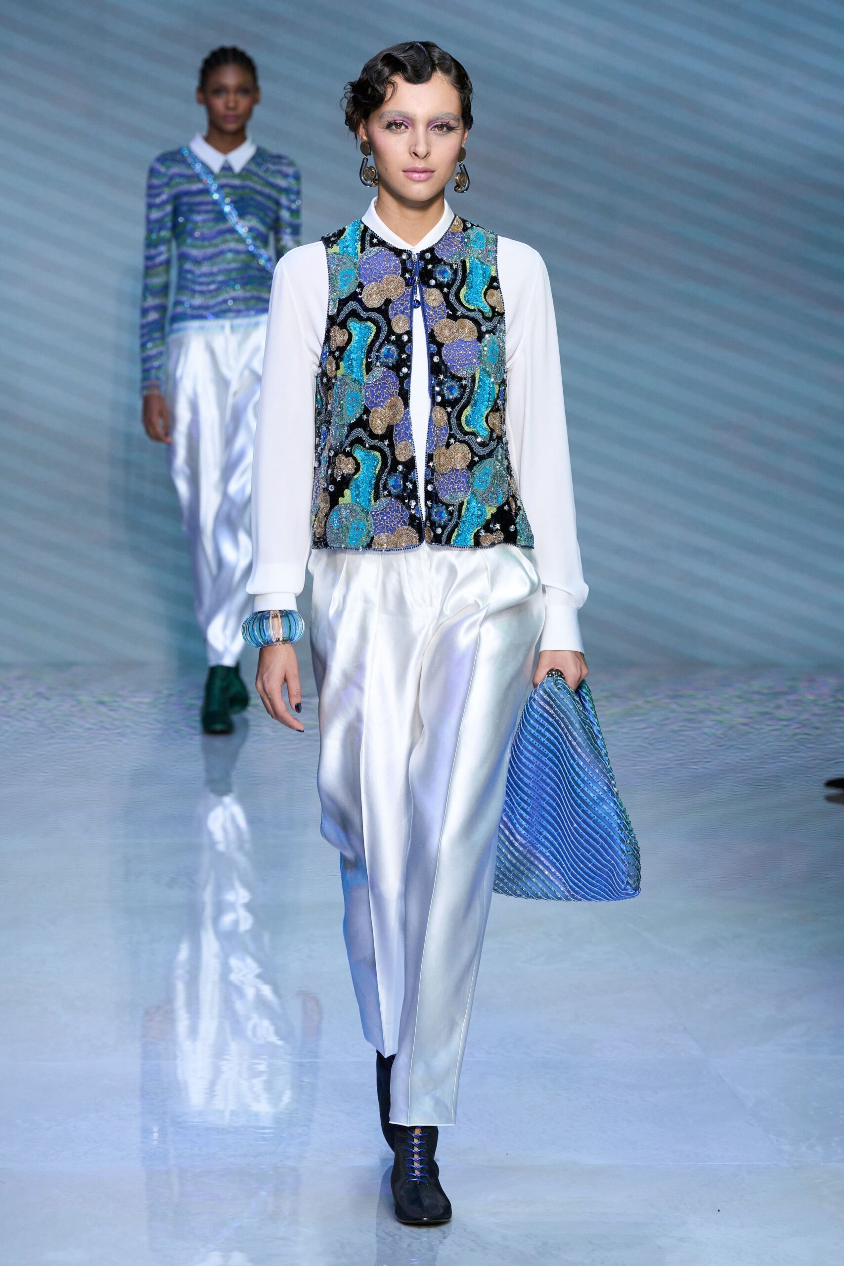 multi silk fitted embroidered vest