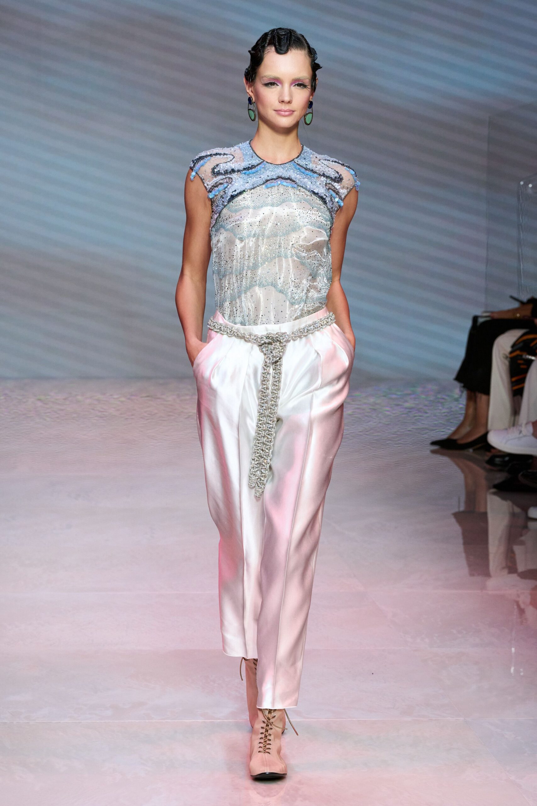 white silk relaxed straight-leg shiny pants