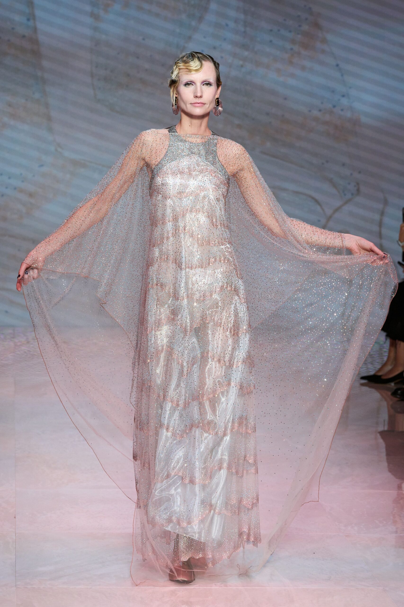 pink silver sheer gown