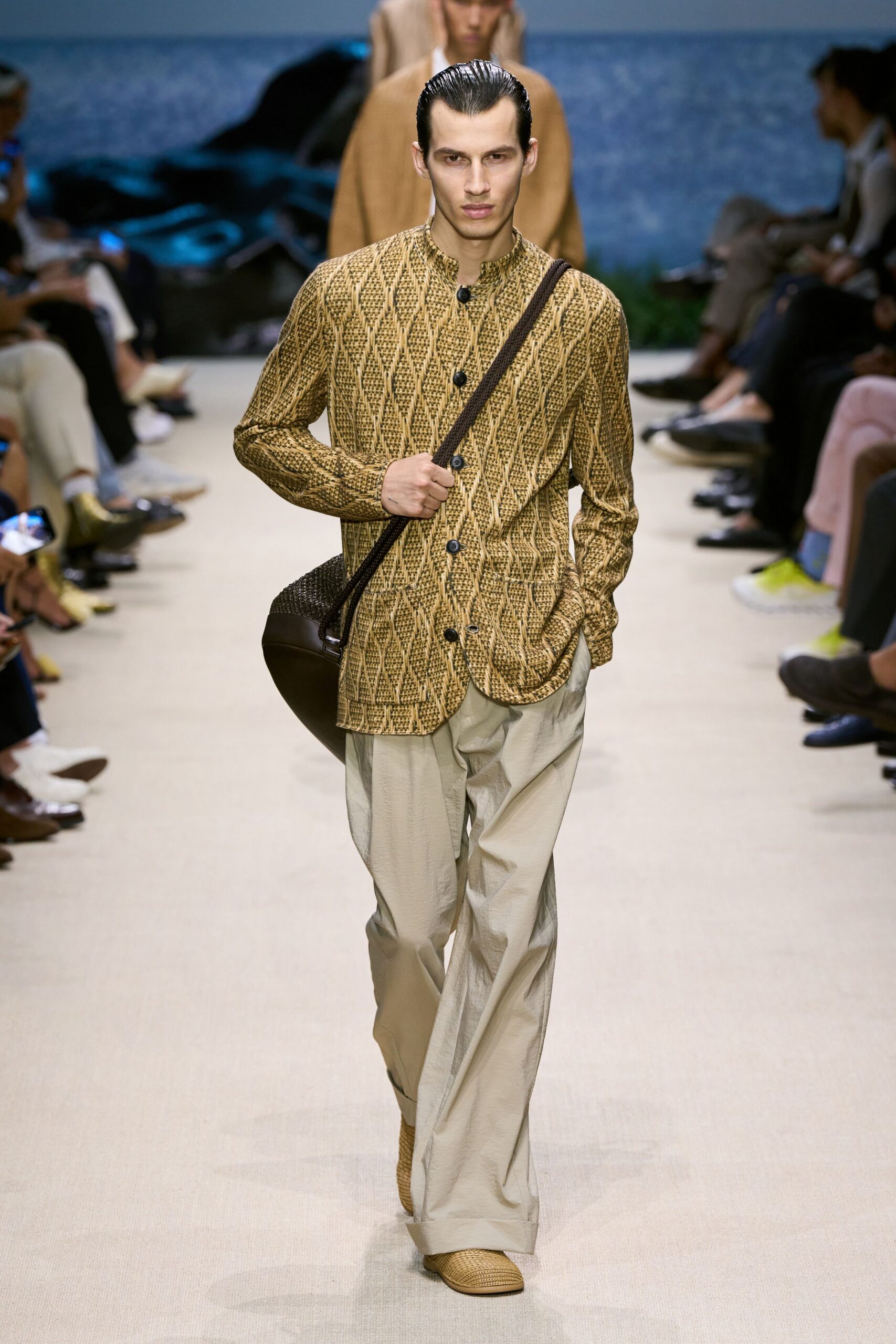 gold cotton long-sleeve collared relaxed buttoned cardigan
