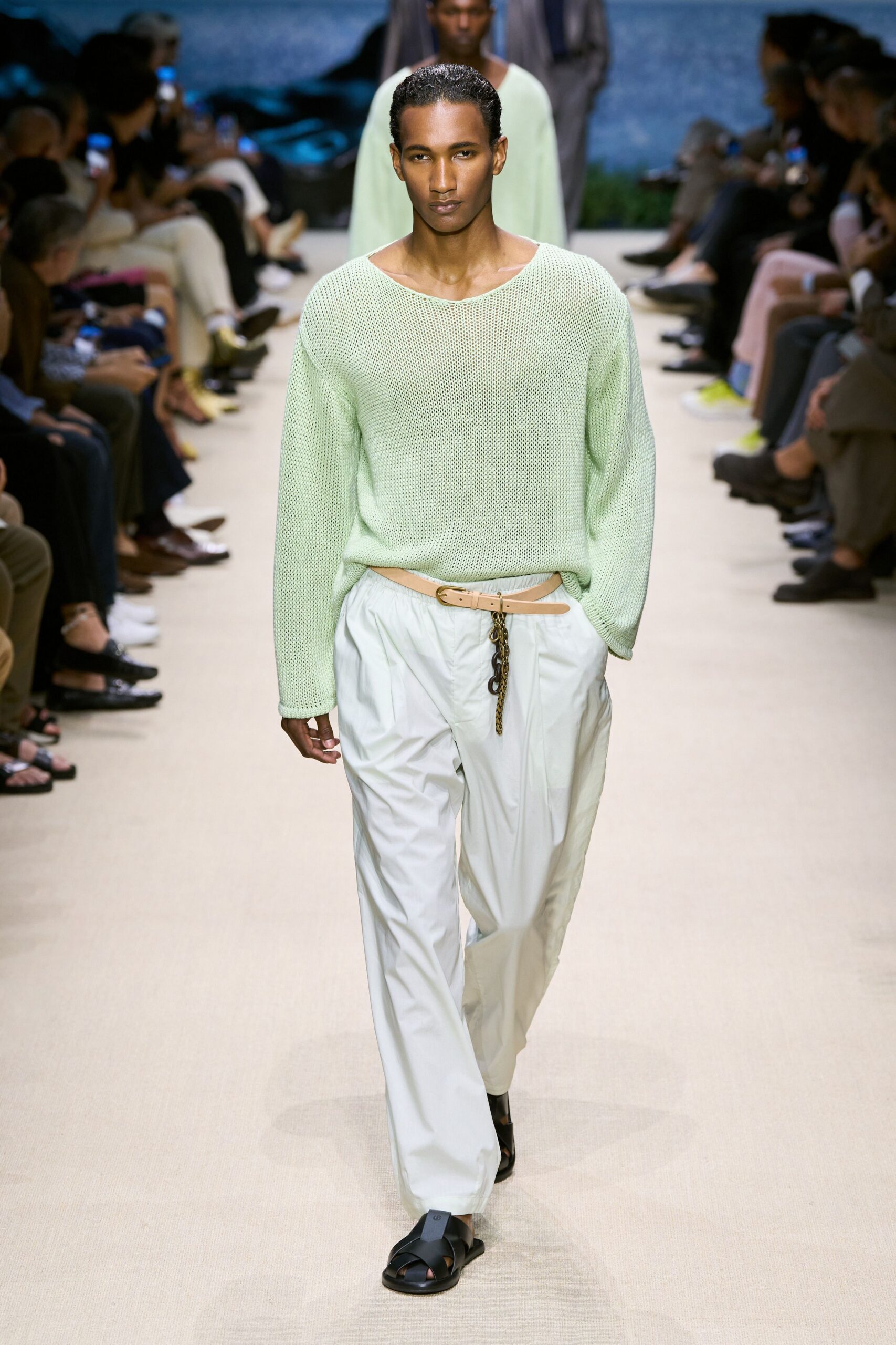 white cotton relaxed high-waisted pleated pants