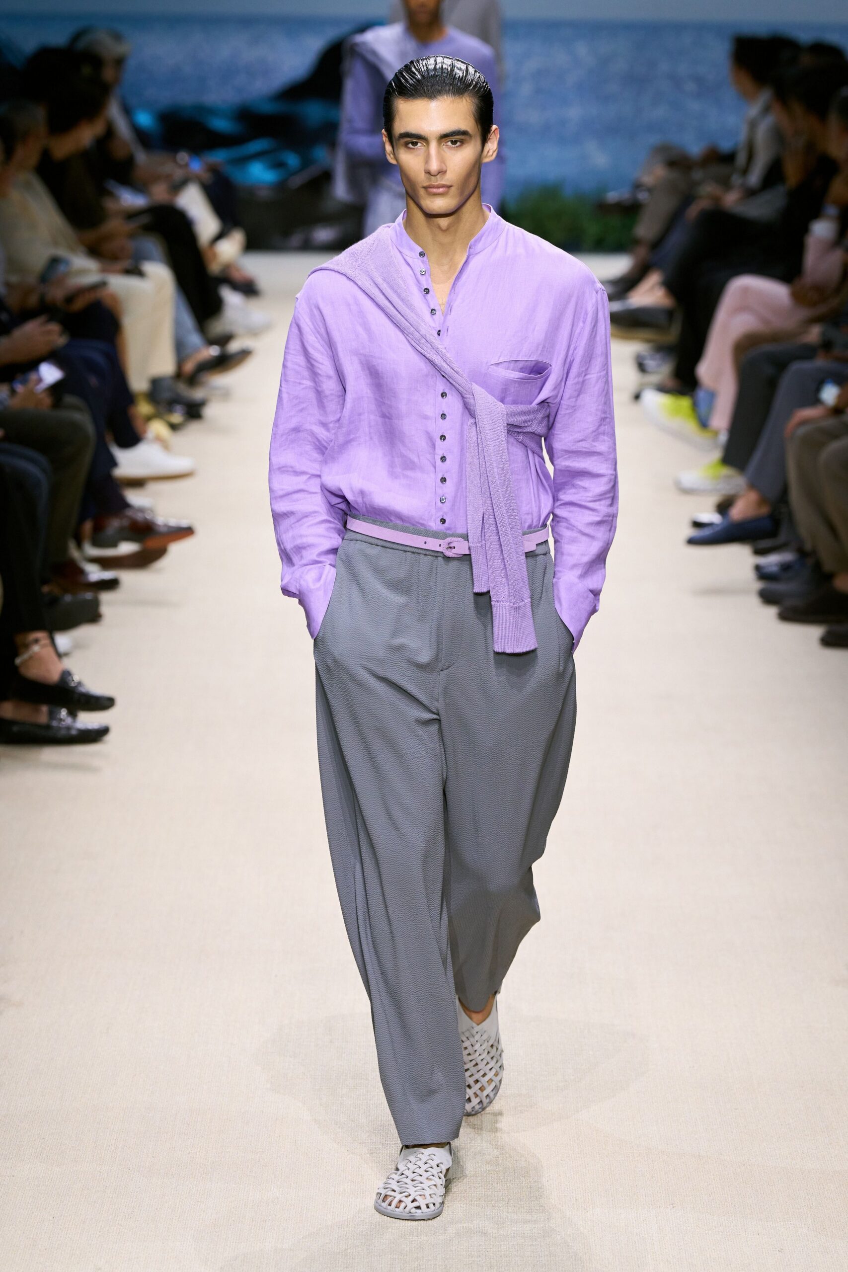 purple cotton long-sleeve collared relaxed shirt