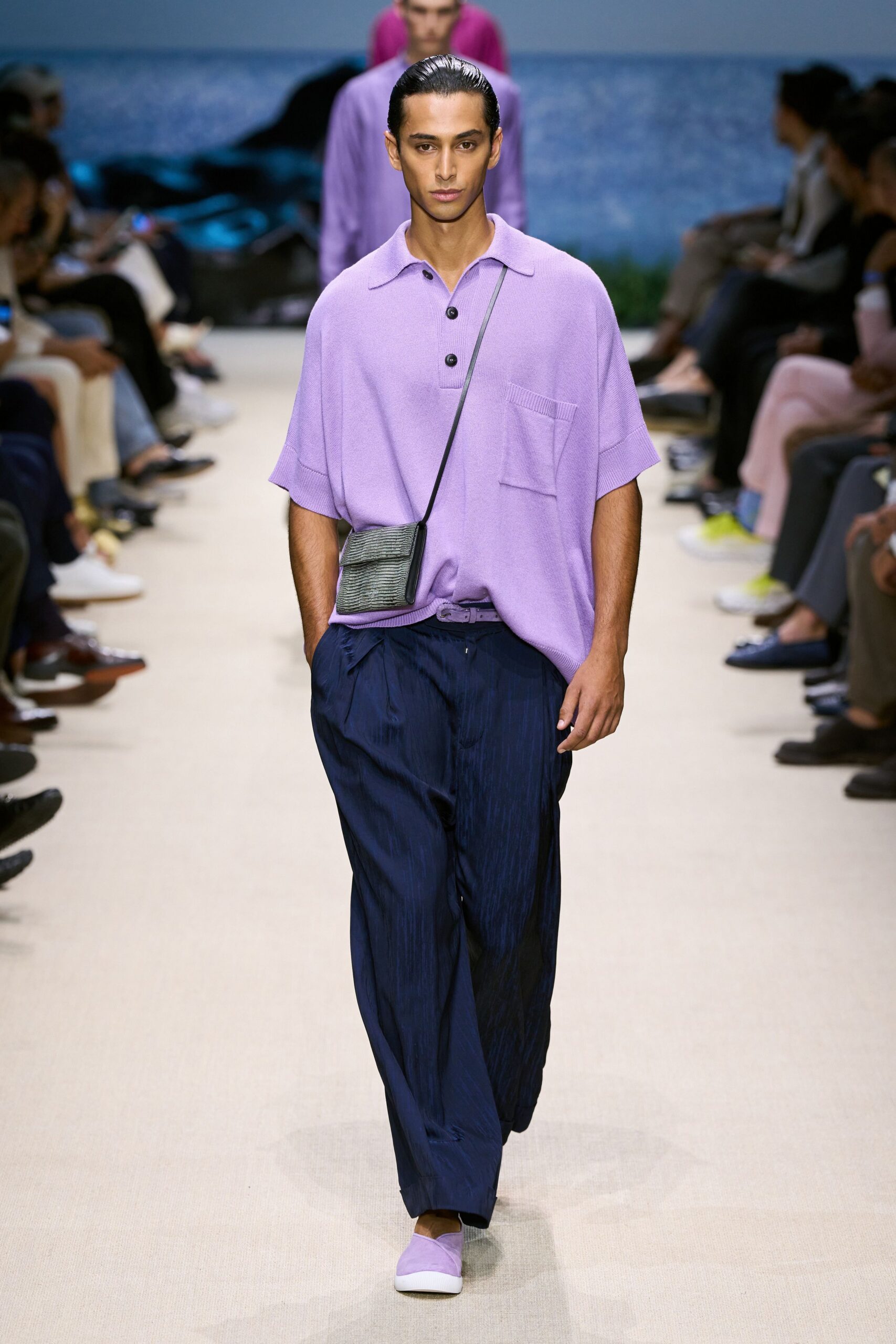 purple cotton short-sleeve collared relaxed shirt