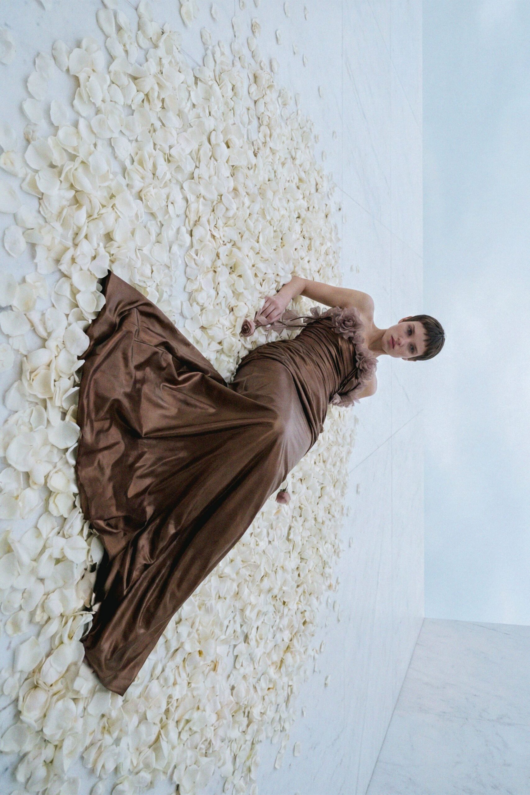 fitted brown silk gown