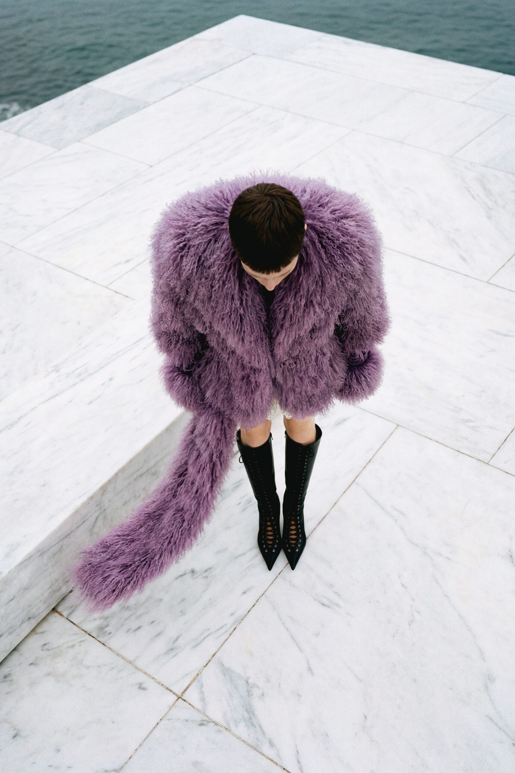 purple fur oversized coat