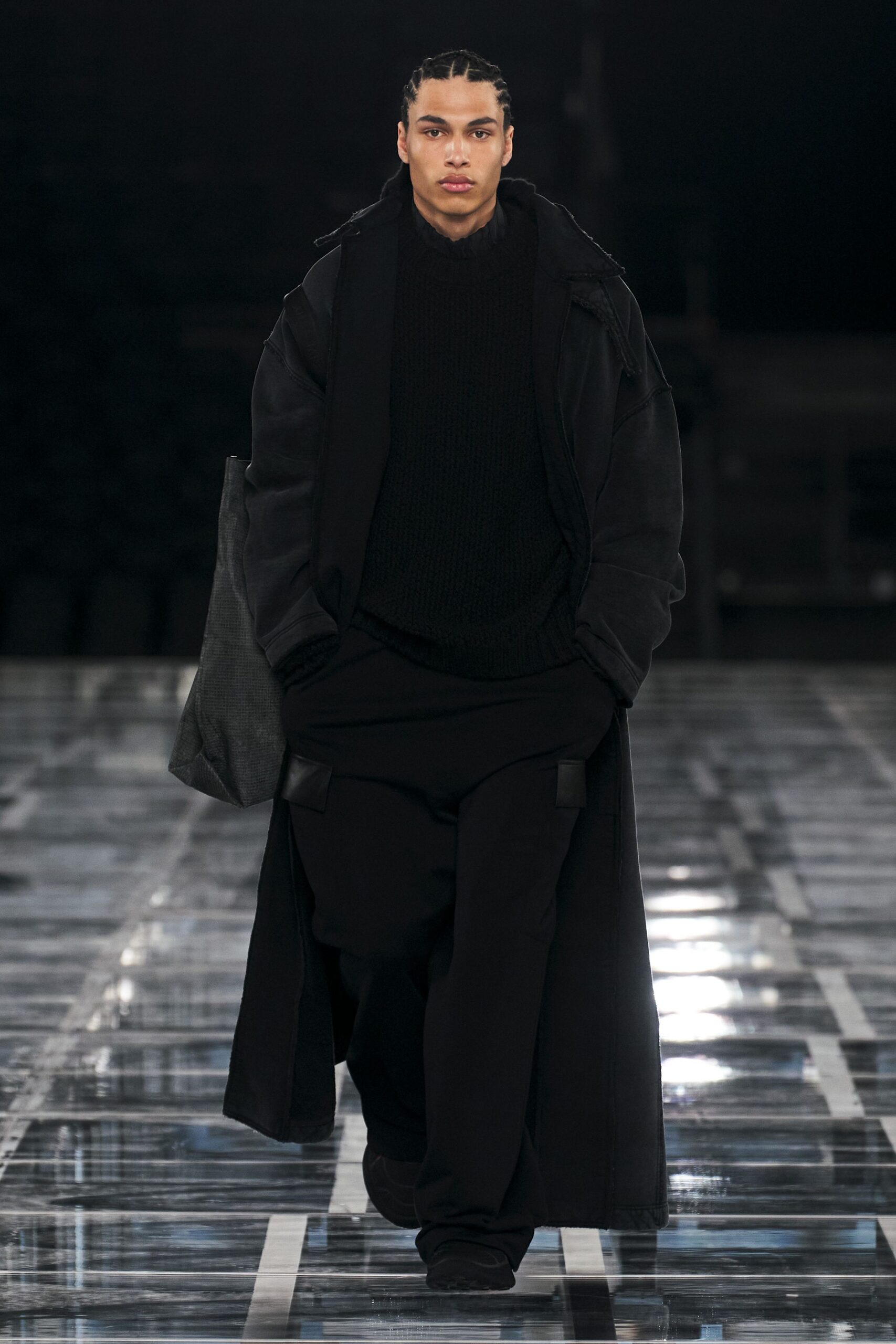 black wool long-sleeve oversized buttoned maxi coat