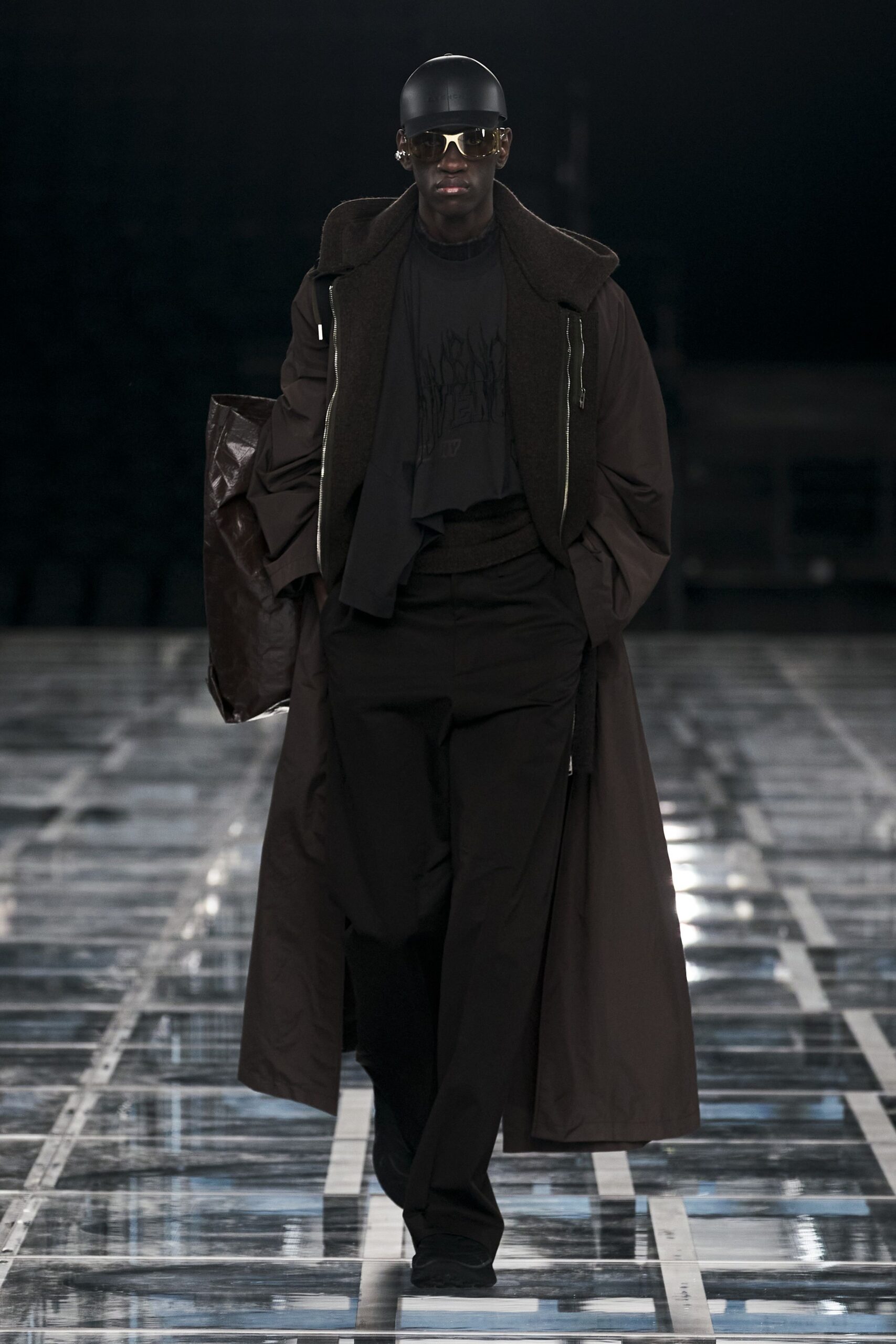 brown cotton long-sleeve collared relaxed zippered maxi coat